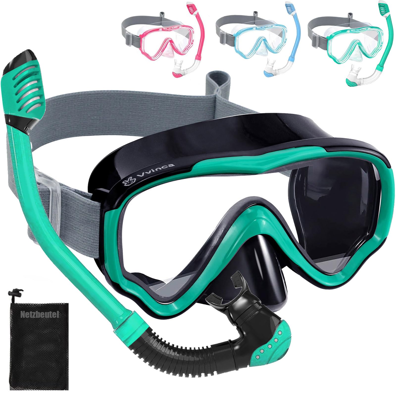 Vvinca Schnorchelset Kinder ab 4-14 Jahre Taucherbrille mit Schnorchel Tauchset Mädchen Jungs 180°Anti-Fog Anti-Leck Verstellbare Elastische Schwimmbrille Schnorchelmaske Dry Schnorchel Rosa