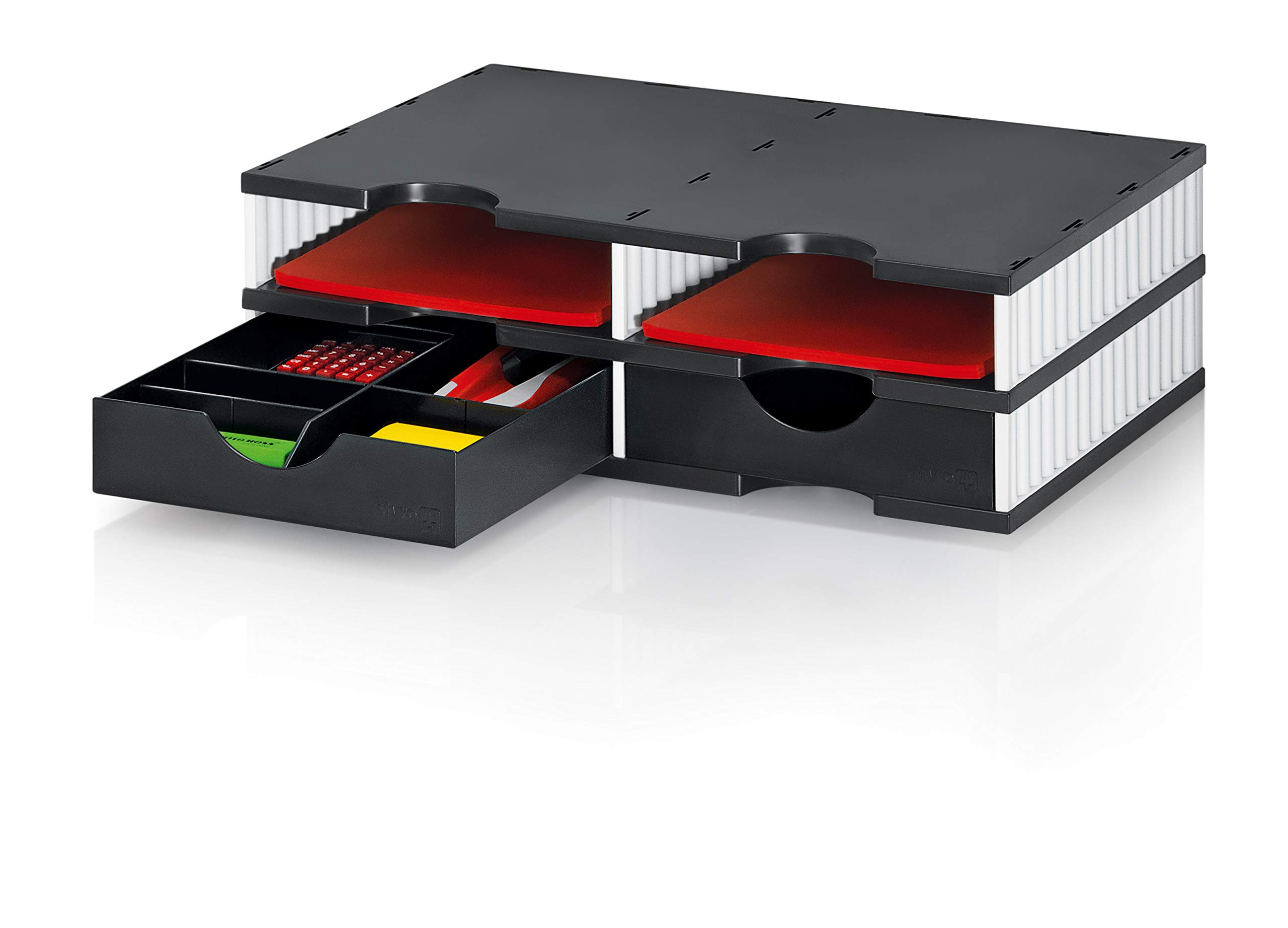 Styro - Vaschetta portadocumenti styrodoc duo, 4 scomparti, colore: Bianco/Nero