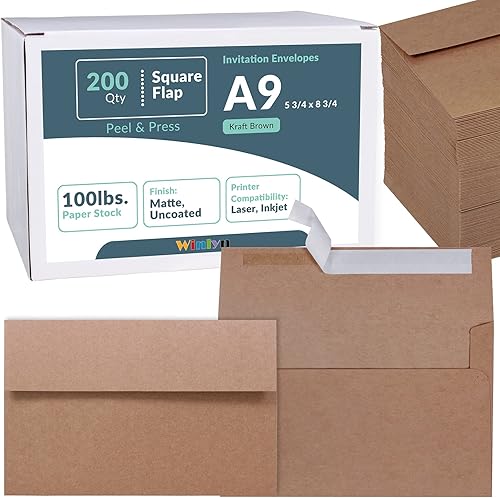Miniatura 10 de 200 sobres de invitación A9 a granel en blanco autoadhesivo de 5 34 x 8 34 pulgadas, sobres de solapa cuadrada de 100 libras para bodas, vacaciones,