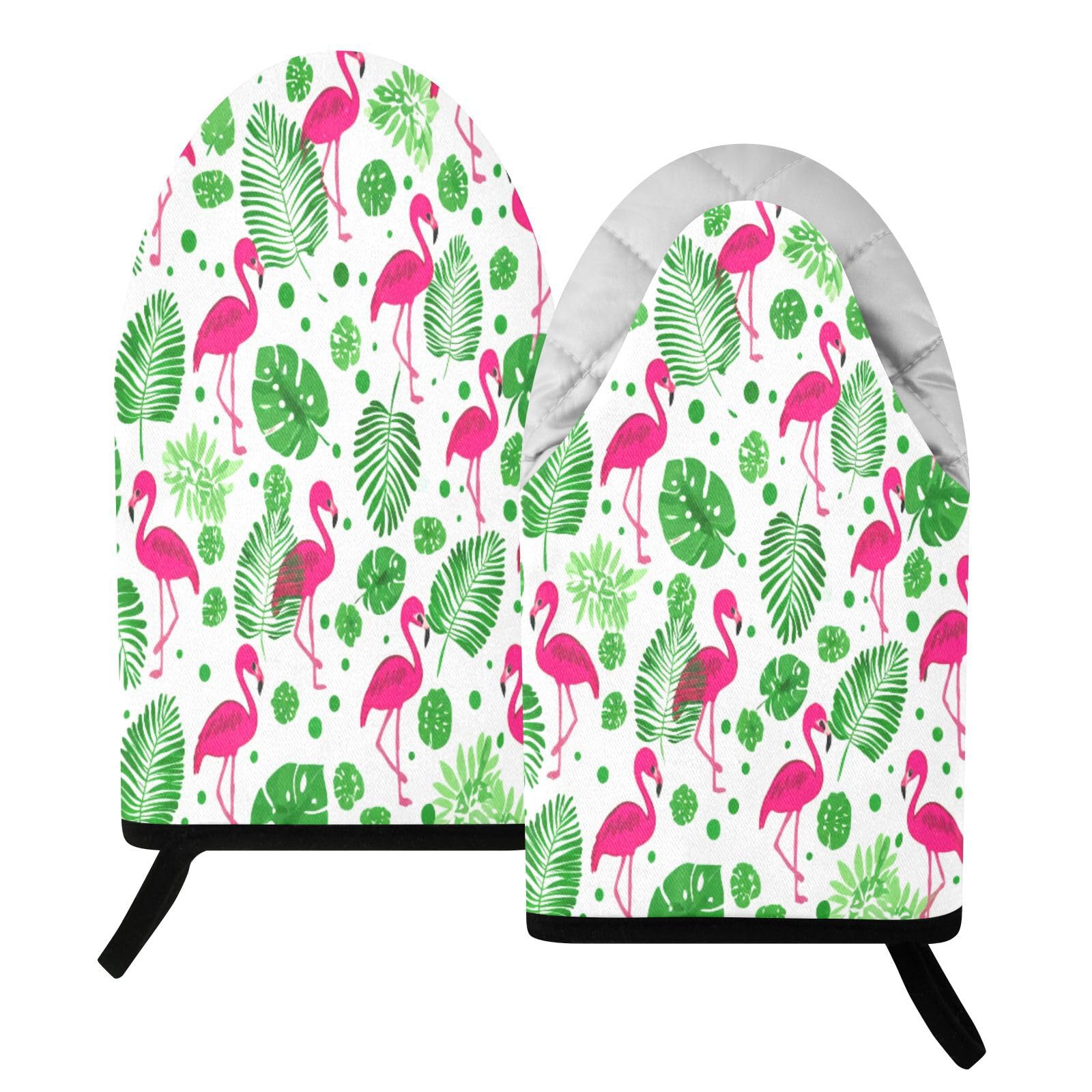 BURSTDDY Flamingo Oven Mitt,Heat Resistant Kitchen Mitts for Cooking