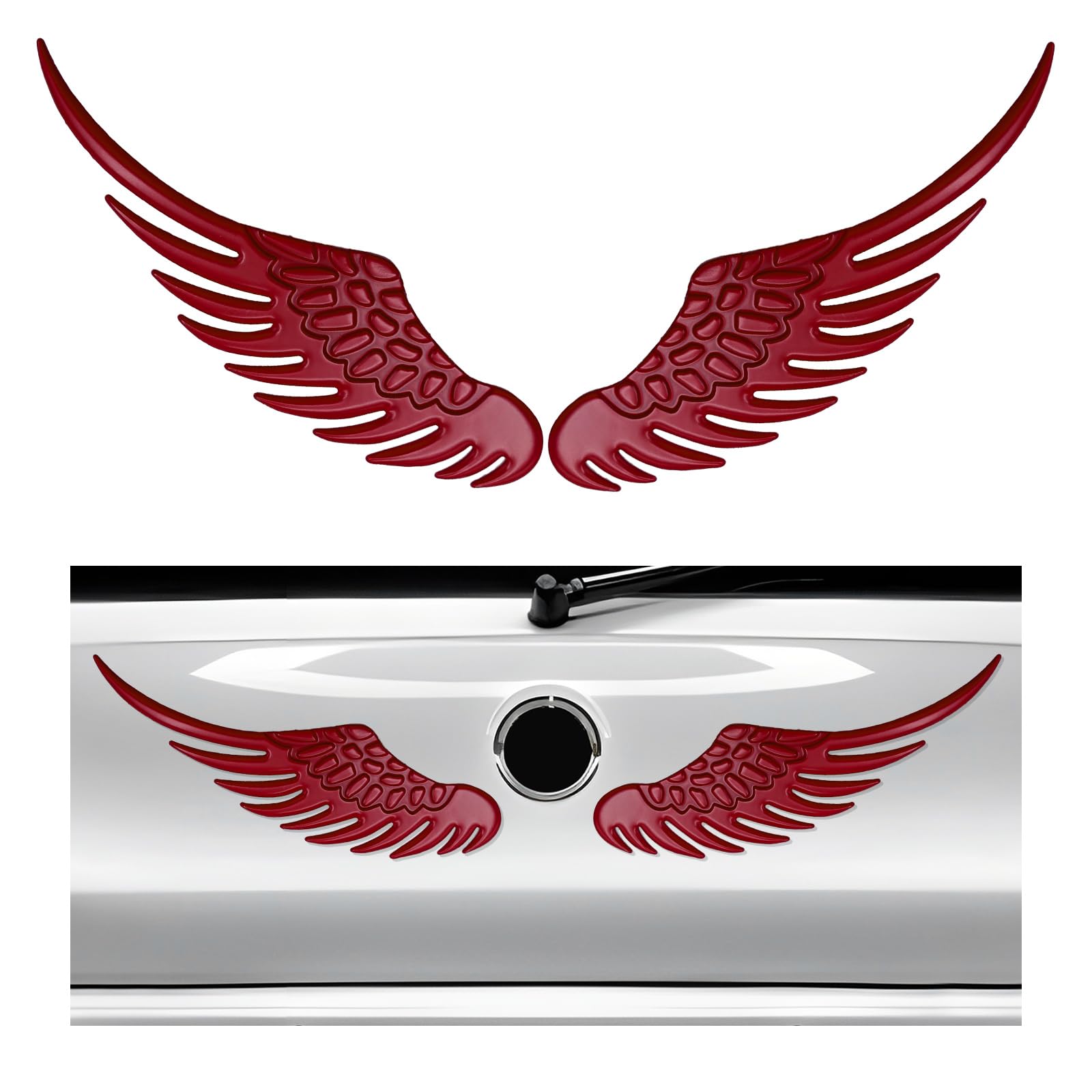 2PCS Angel Wings Car Stickers, 3D Alloy Metal Angel Hawk Eagle Wings Emblem Badge Decal, Anti-Collision Auto Body Logo Sticker, Universal Vehicle Exterior Decor Accessories (Red)