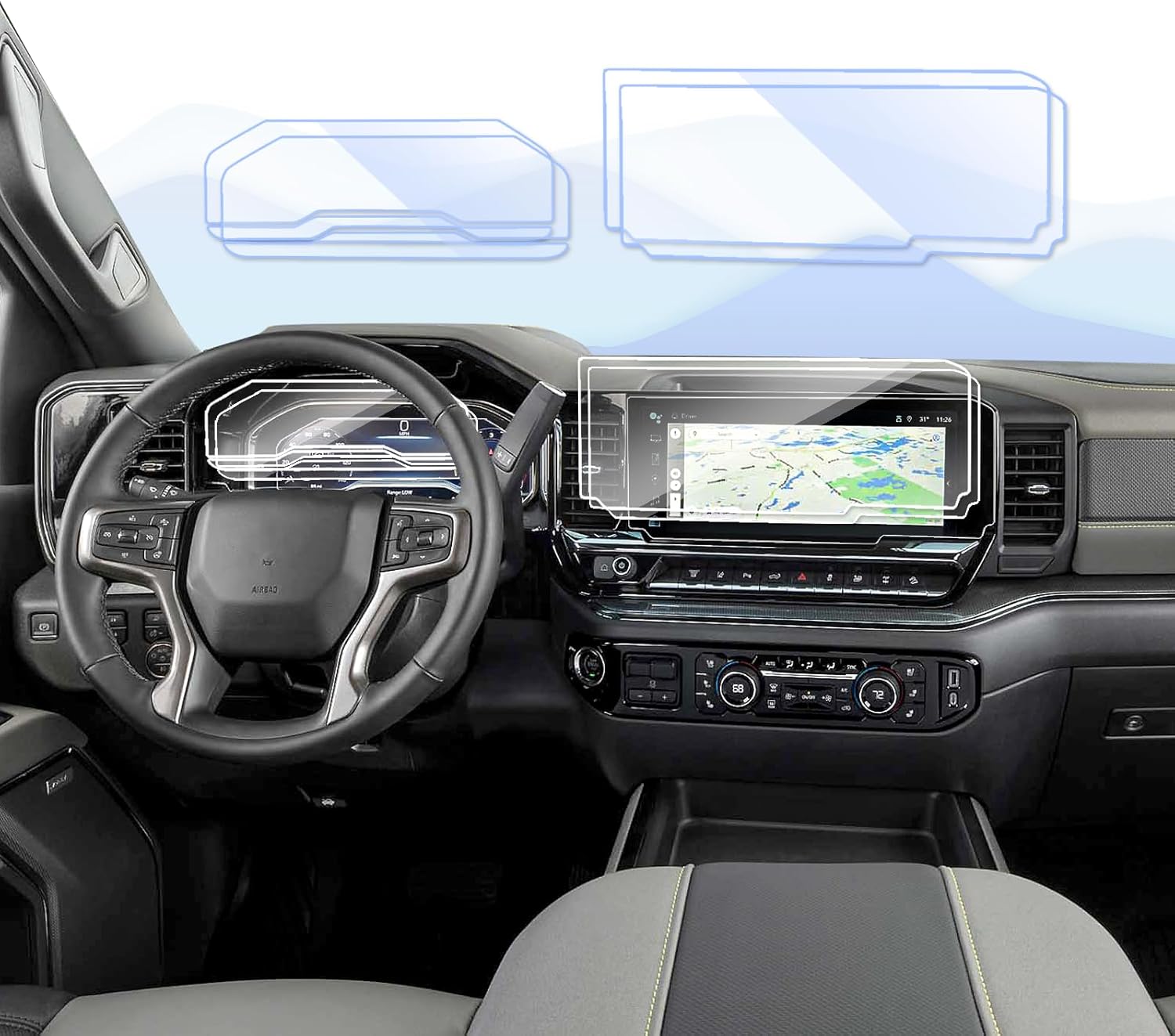 4pcs 2024 2025 Chevy Silverado 1500 screen protector for 2024 Silverado 1500 Accessories 2022-2024 2025 Chevy Silverado GMC Sierra 1500 Screen Protector 13.4’’ & 12.3’’ Dashboard Screen Protector 2022 Sierra 1500