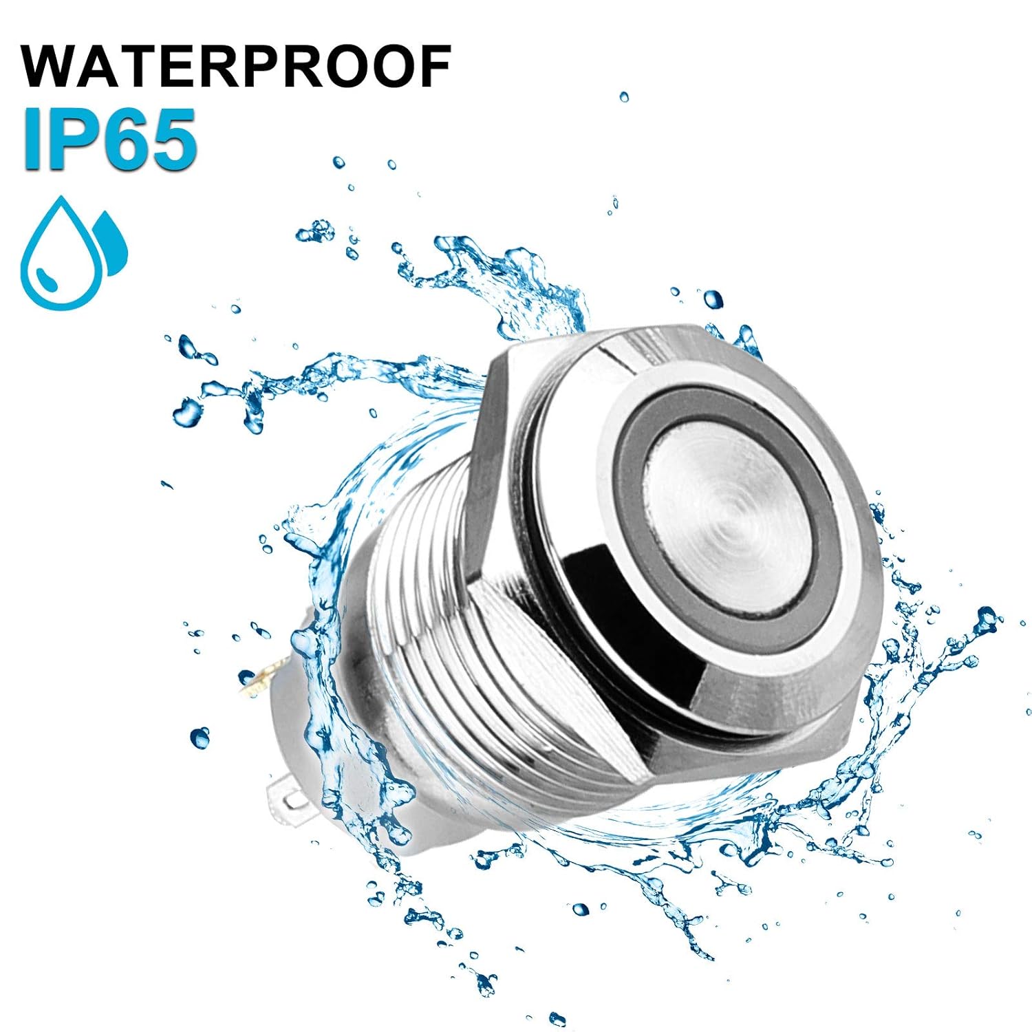 New Arrivals 5Pcs 16mm Metal Latching Push Button Switch with Blue LED Light DC 12V/24V, LINKSTYLE ON/Off 4 Pin Self-Locking Round Waterproof Marine Switch for Car RV Truck Boat SPDT