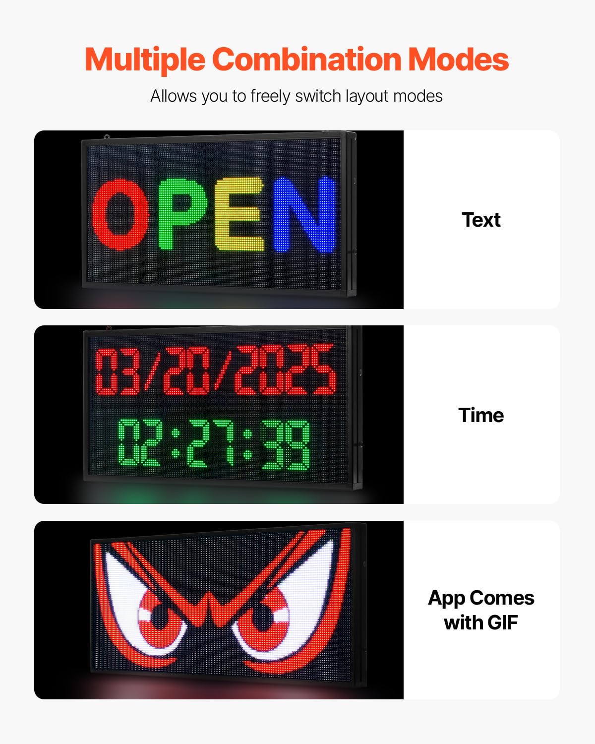 VEVOR Letrero LED Programable 67 x 35 cm Panel Digital Flexible Desplazable a Todo Color Tablero de Visualización con Patrón de Texto Personalizado Control de Aplicación Bluetooth para Publicidad