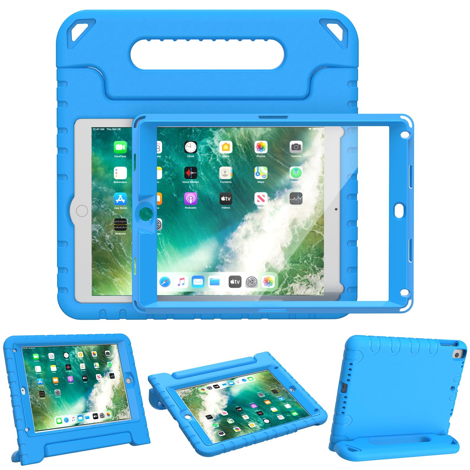 SINSO Kids Case for iPad 9.7 inch 6th Generation 2018/5th Generation 2017/iPad Air 2, Shockproof Lightweight ipad Cover Built in Screen Protector/Handle/Stand, Blue