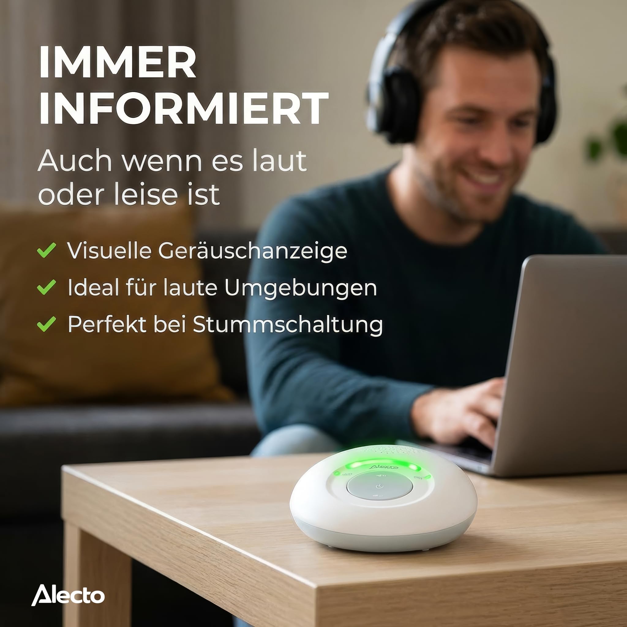 Alecto DBX110 - Audio Babyphone - Babyfon - Baby Phone | DECT - 300 m Reichweite - kompakt - LED Lautstärkeskala - VOX Funktion - strahlungsarm - weiß