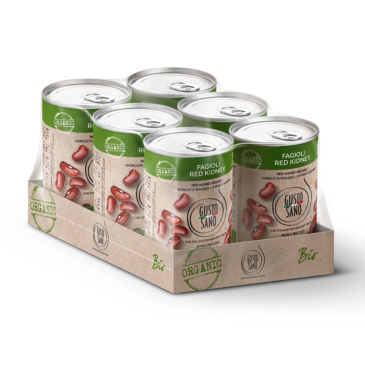 GUSTO SANO FAGIOLI RED KIDNEY BIO GIA’ PRONTI. Senza Sale Aggiunto. Fagioli in scatola lessati e reidratati NON OGM. Comoda scorta da 6 confezioni x 400 gr.6 Pacchi X 400 Gr