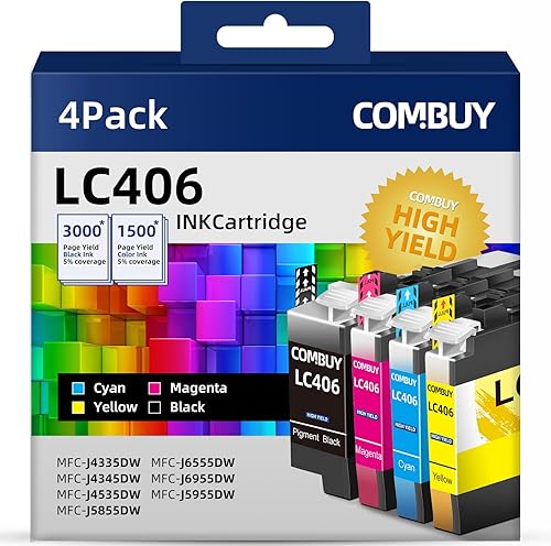 COMBUY Cartucho de tinta de repuesto compatible para Brother LC406 Cartuchos de tinta para impresora Brother LC406XL LC406 XL para impresora