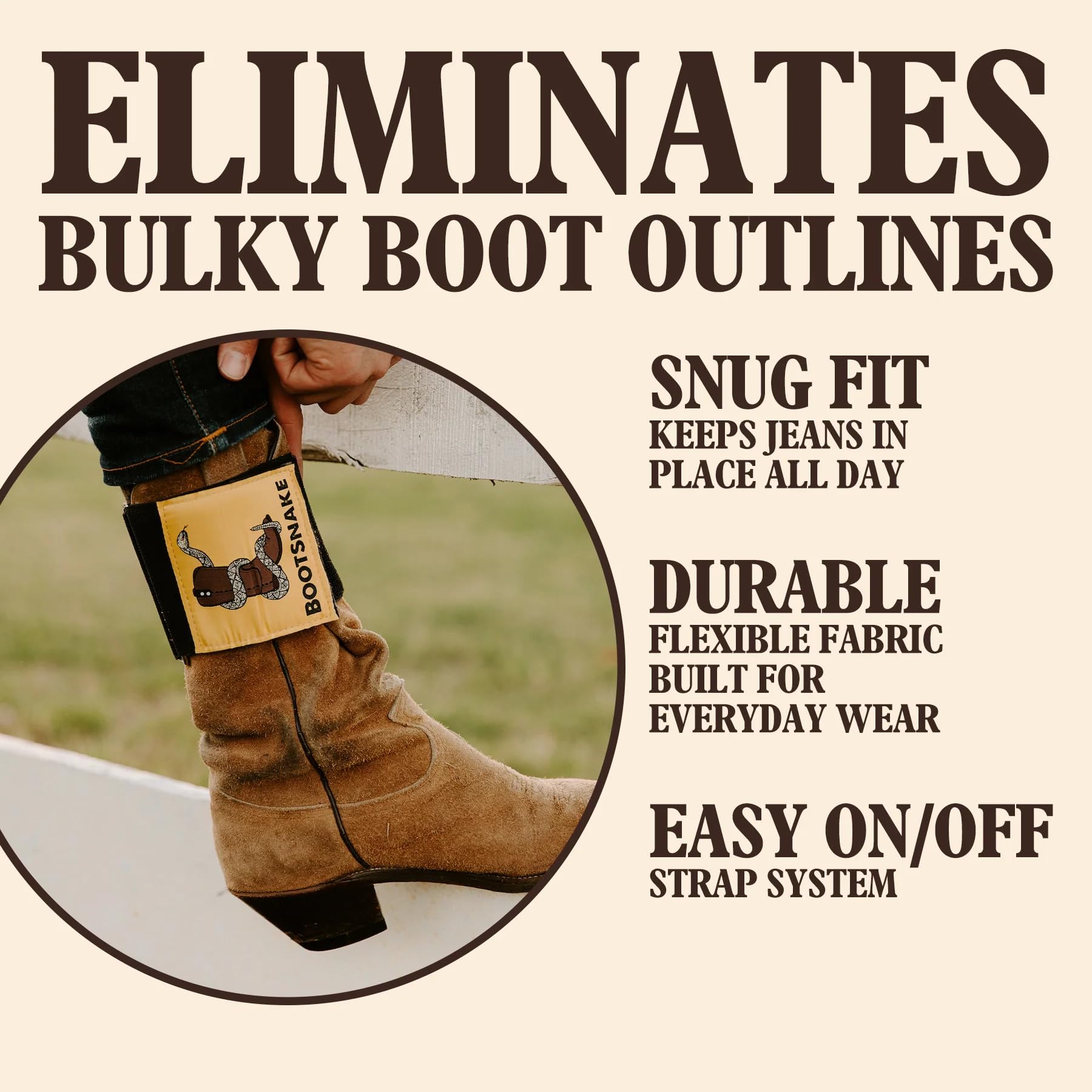 Bootsnake Cowboy Boot Accessory Strap, Reduces Boot Lines, Keeps Pant Legs Smooth, Blocks Dirt and Debris - 3