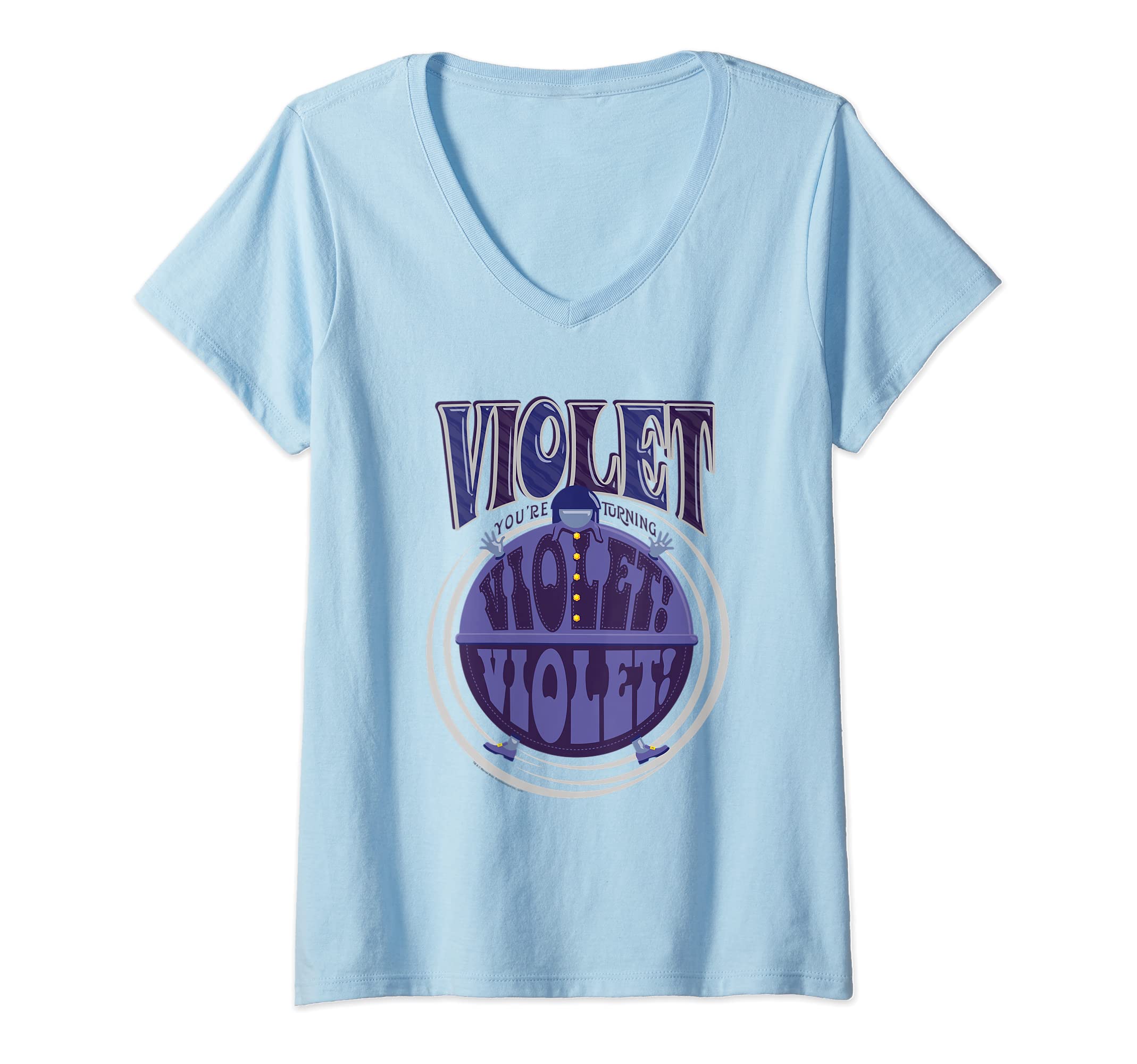 Womens Willy Wonka and the Chocolate Factory Violet Logo V-Neck T-ShirtOEKO-TEX STANDARD 100