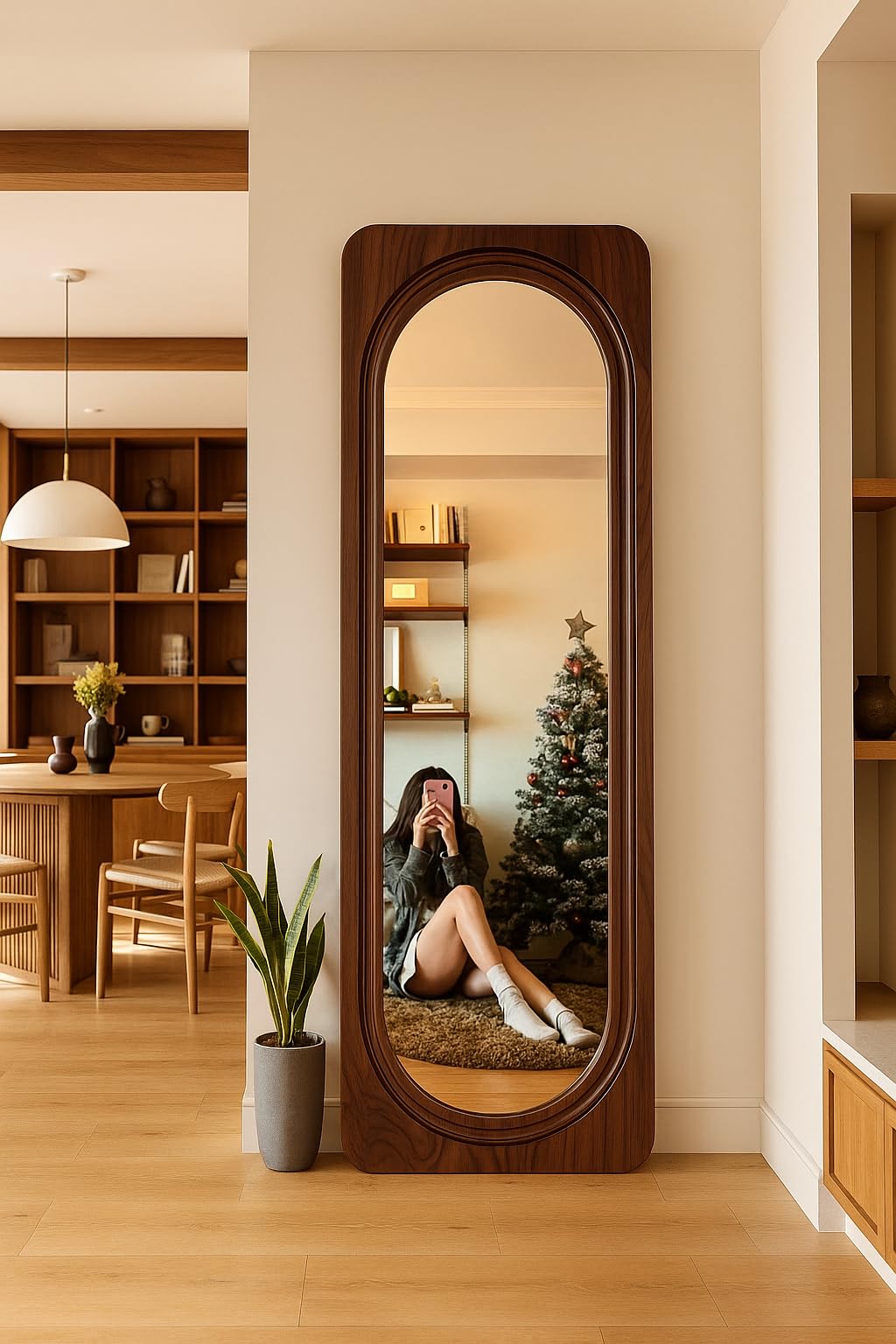 Modular Full Length Wall Mirror Frame for Home | Wooden Brown Brown, Dressing Mirror | Floor Standing & Wall Mount Large Mirror for Bedroom, Living Room & Hallway Décor-image-29