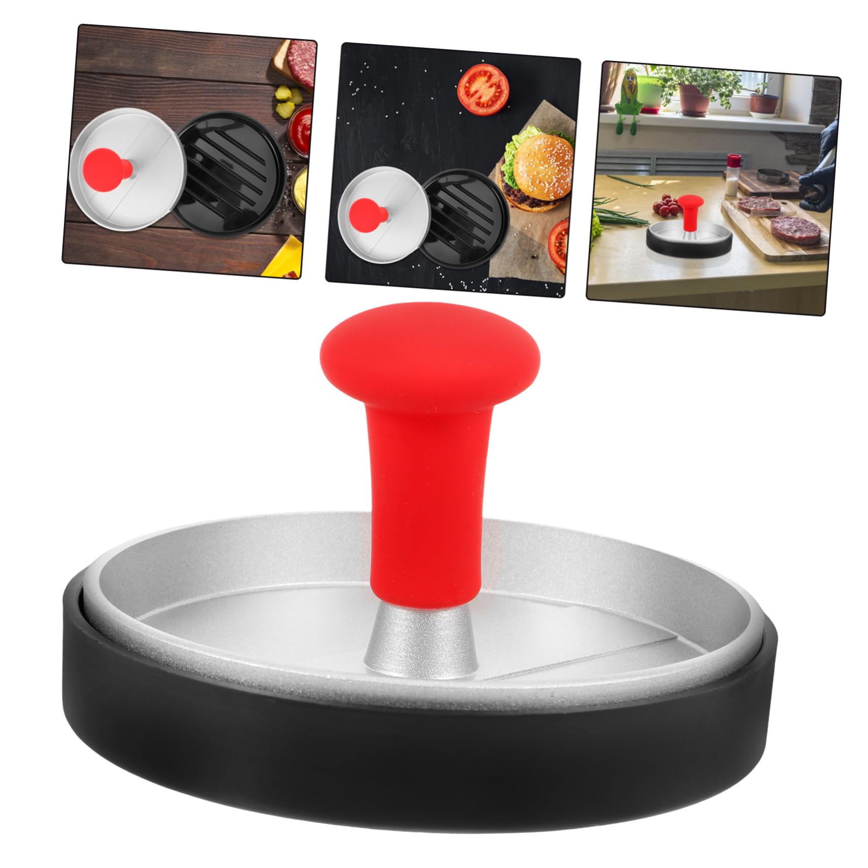 4 Stück Fleischpresse Burgerpresse drücken Steak-Gewichtspresse Hamburger-Patty-Presse Fleischpresswerkzeug Speckpresse für Grillplatte Rostfreier Stahl Silver