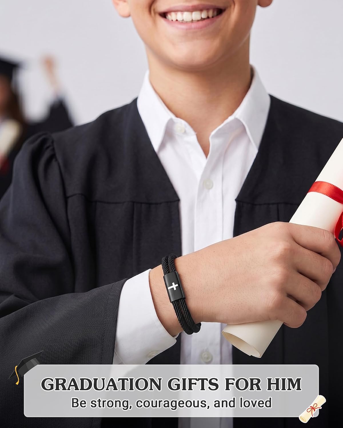 Graduation Gifts for Boys Him, Adjustable Cross Bracelet for Boys Christian Jewelry with Graduation Card