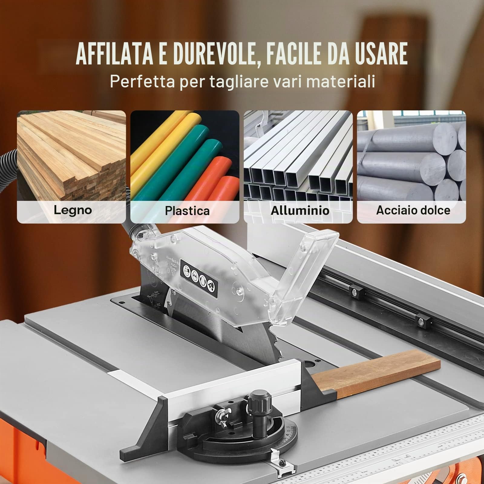 VEVOR Sega circolare da tavolo 4800 giri/min, sega da tavolo 1800 W, 85 mm a 90° sezione 55 mm con taglio obliquo a 45°, battuta angolare -60˚, ideale per il taglio di legno e progetti di lavorazione