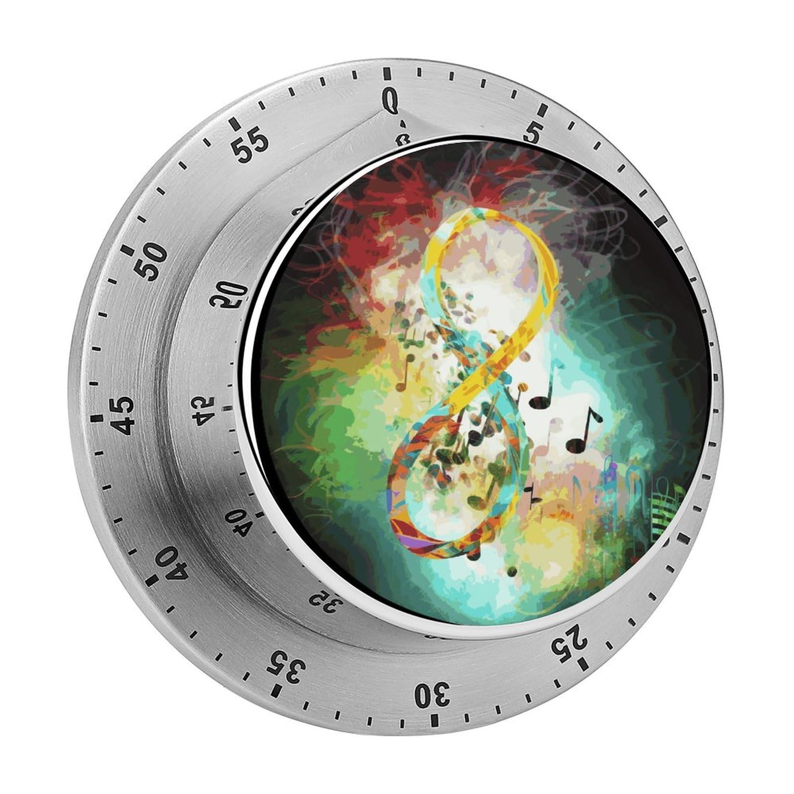 Abstract Music Symbol Visual Timer with Loud Alarm 60-Minute Kitchen Timers Exquisite Stainless Steel Body - Mechanical Desk Timer Countdown Clock for Cooking Chef Clock