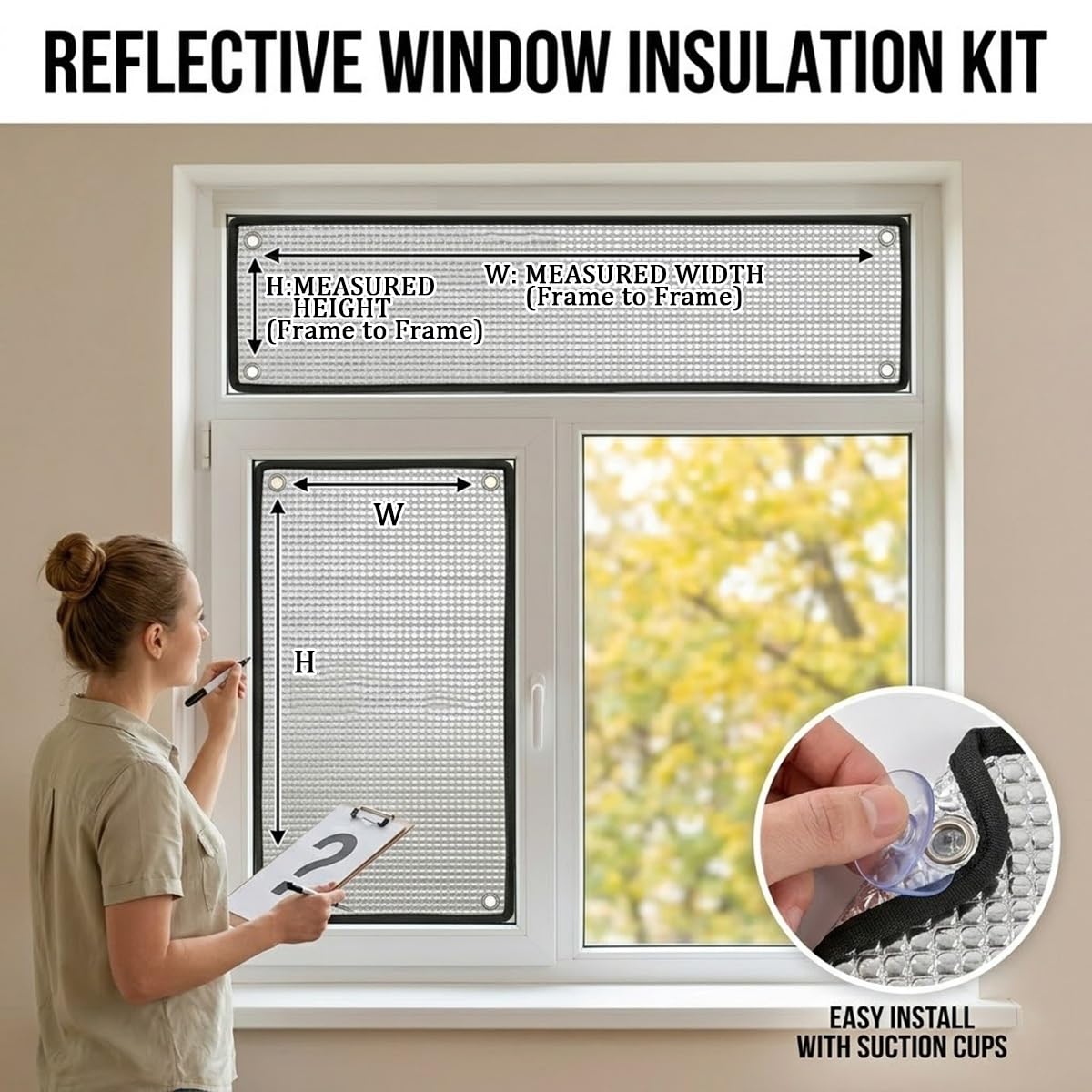 Pellicola Isolante Termica Per Vetri, Pellicola Oscurante Foglio Di Alluminio Riflettente 8mm, Pannello Termoriflettente Anti Calore E Freddo Con Ventose Per Casa, Camper E Lucernari(Gray,150x200cm)