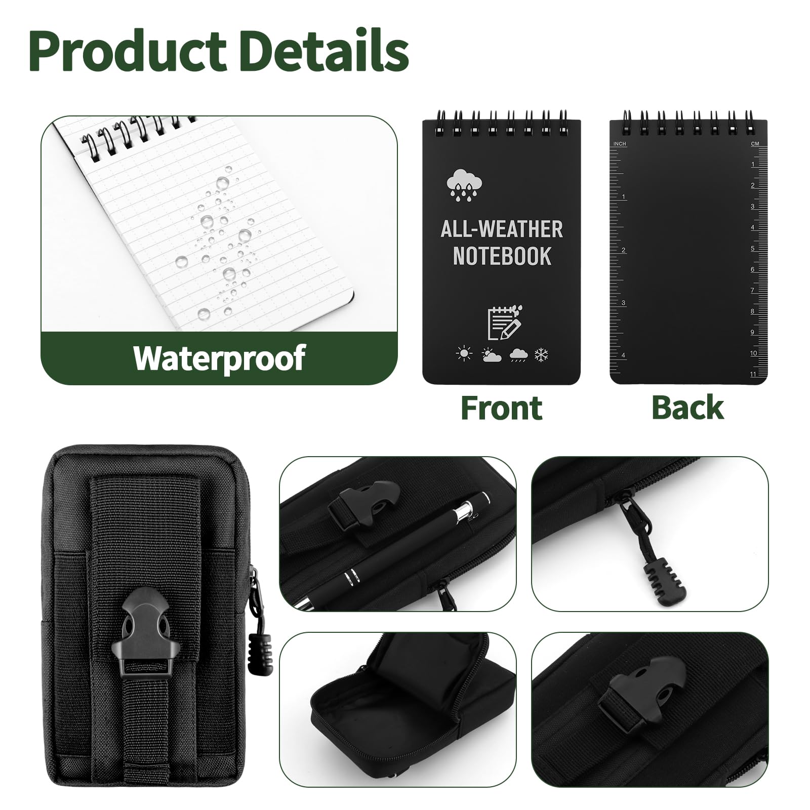 Juego de 7 cuadernos impermeables, 3 cuadernos de escritura en la lluvia y 3 bolígrafos para escribir en la lluvia y riñonera multifuncional impermeable, kit de cuaderno de campo para grabación