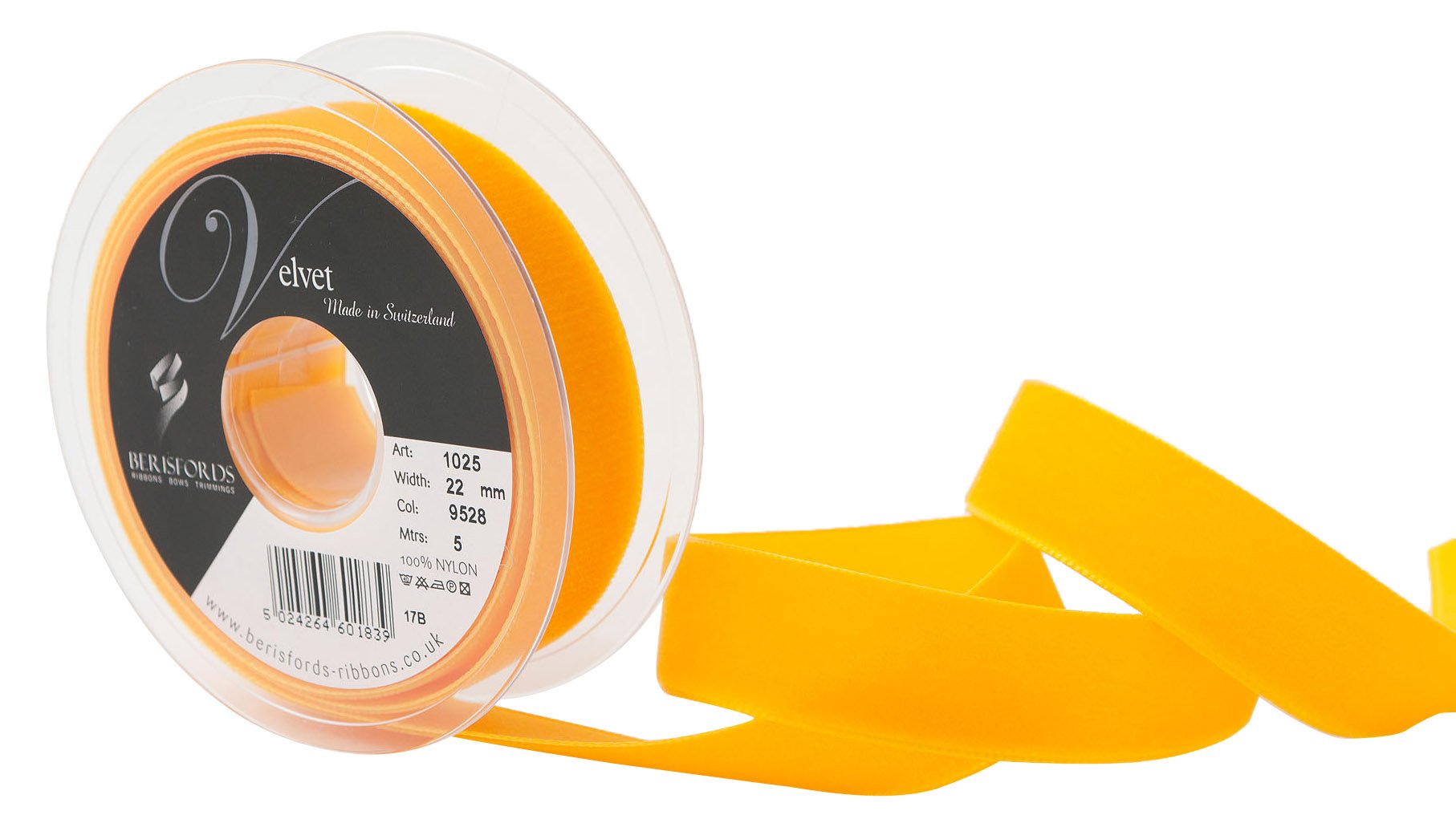 Berisfords 9528 Maize Velvet Ribbon Mini Roll