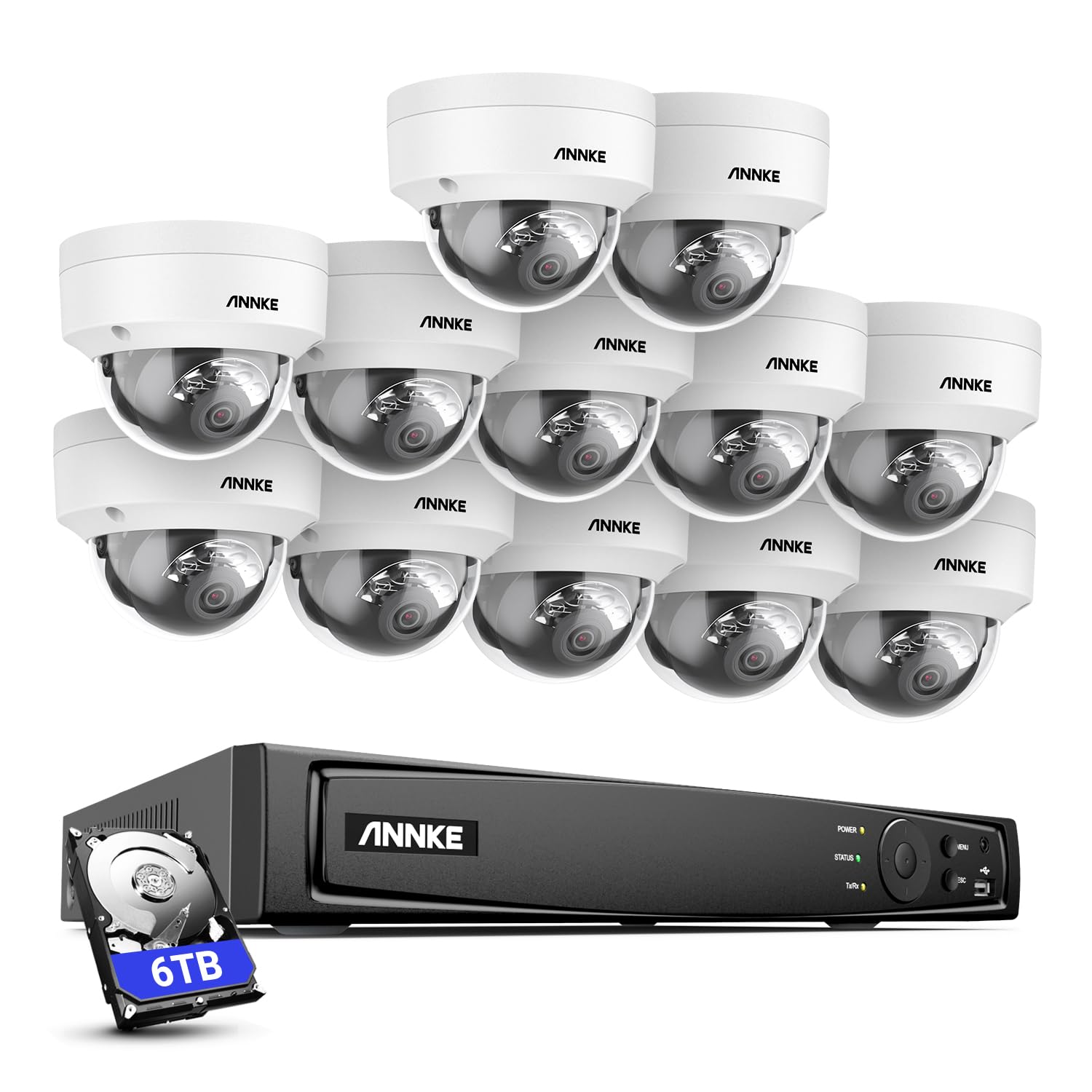 ANNKE 4K Poe Caméra de Surveillance 16CH 6To H.265+ NVR avec Caméra IP 12 X 8MP, Kit Vidéo Surveillance Filaire avec Audio, Détection Personne/Véhicule, Vision Nocturne 30M, Enregistrement 24h/24