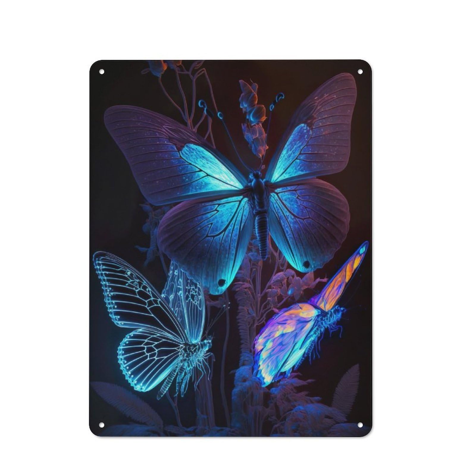 Junmoney Bioluminescent Butterflies Metal Wall Sign With Design 40X30cm, Vintage Industrial Wall Art For Workshop, Basement, Shed Or Games Room