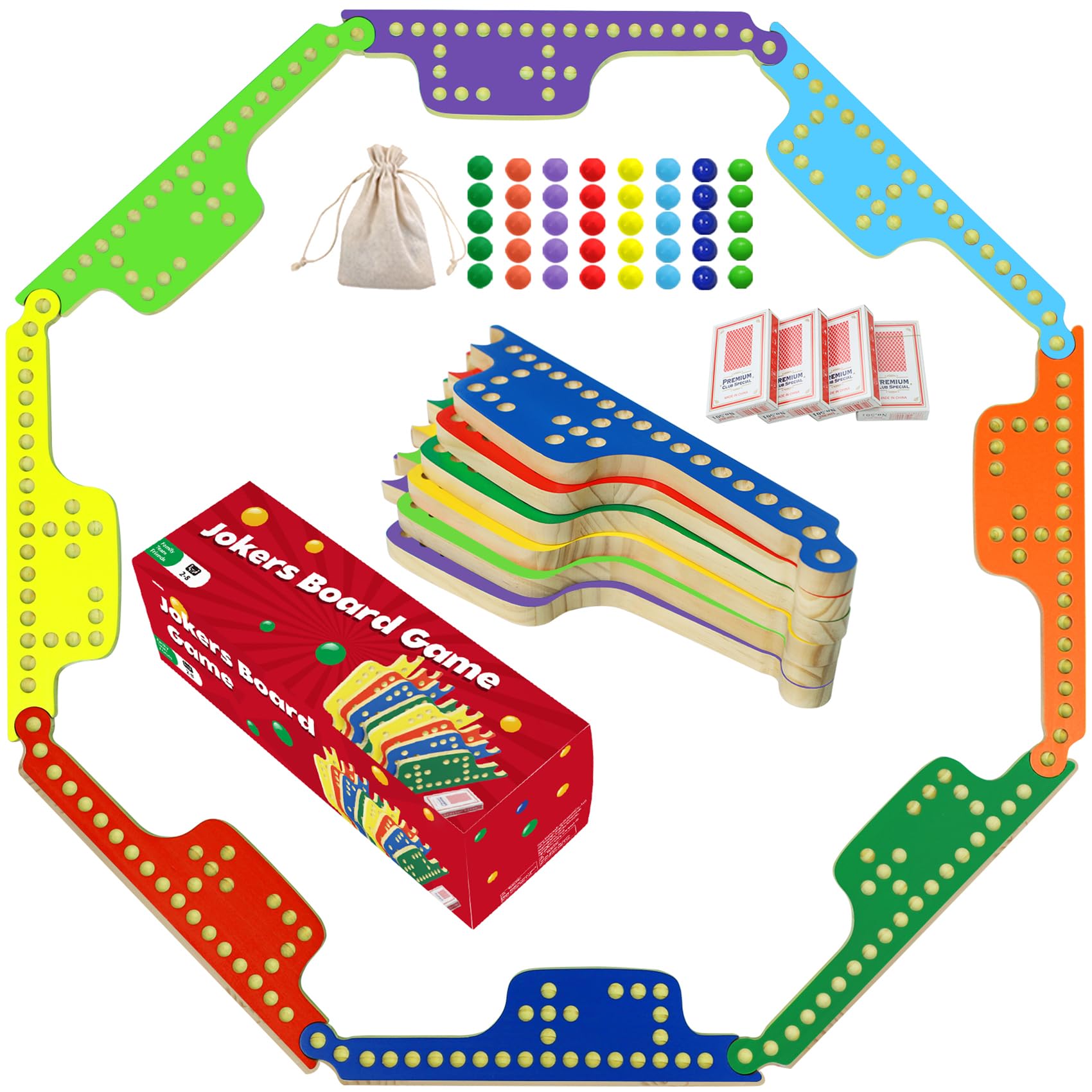 Sponsored Ad β Jokers and Marbles Board Game Jokers Card Pegs Game 4-8 Players 8 for Family Friend Party Solid Wood Game Boards 40 Marbles 4 Decks of Cards (8 Colors)