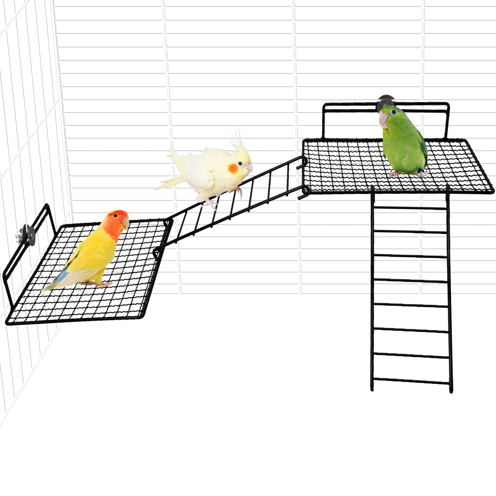 BNOSDM Extra Large Stainless Steel Grid Platform for Parakeet 4 PCS Bird Perches Platform Parrot Stand with Climbing Ladder Bird Cage Accessories for Small to Large Bird (Screw Style-XL) — image 1