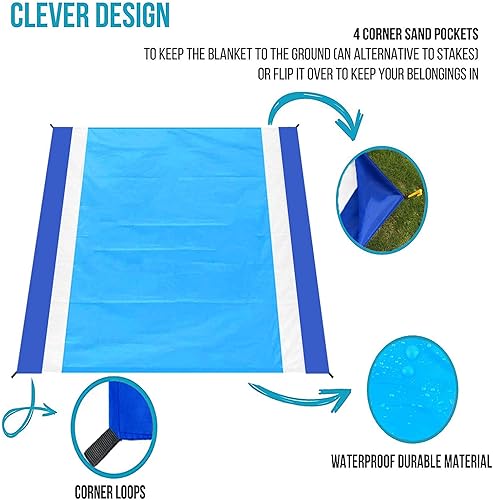 Miniatura 6 de Manta de playa de tamaño grande de 82 x 78 pulgadas, sin arena, impermeable, de secado rápido, para acampar al aire libre, para 3-6 adultos, suave,