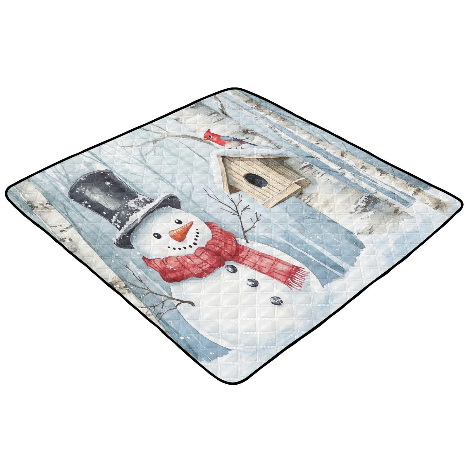 BOESI Doodle Cute Snowman Pattern Baby Play Mat, 50“ X 50” Washable Folding Crawling Mat, Baby Floor Mat, Soft, Thick, Non-Slip