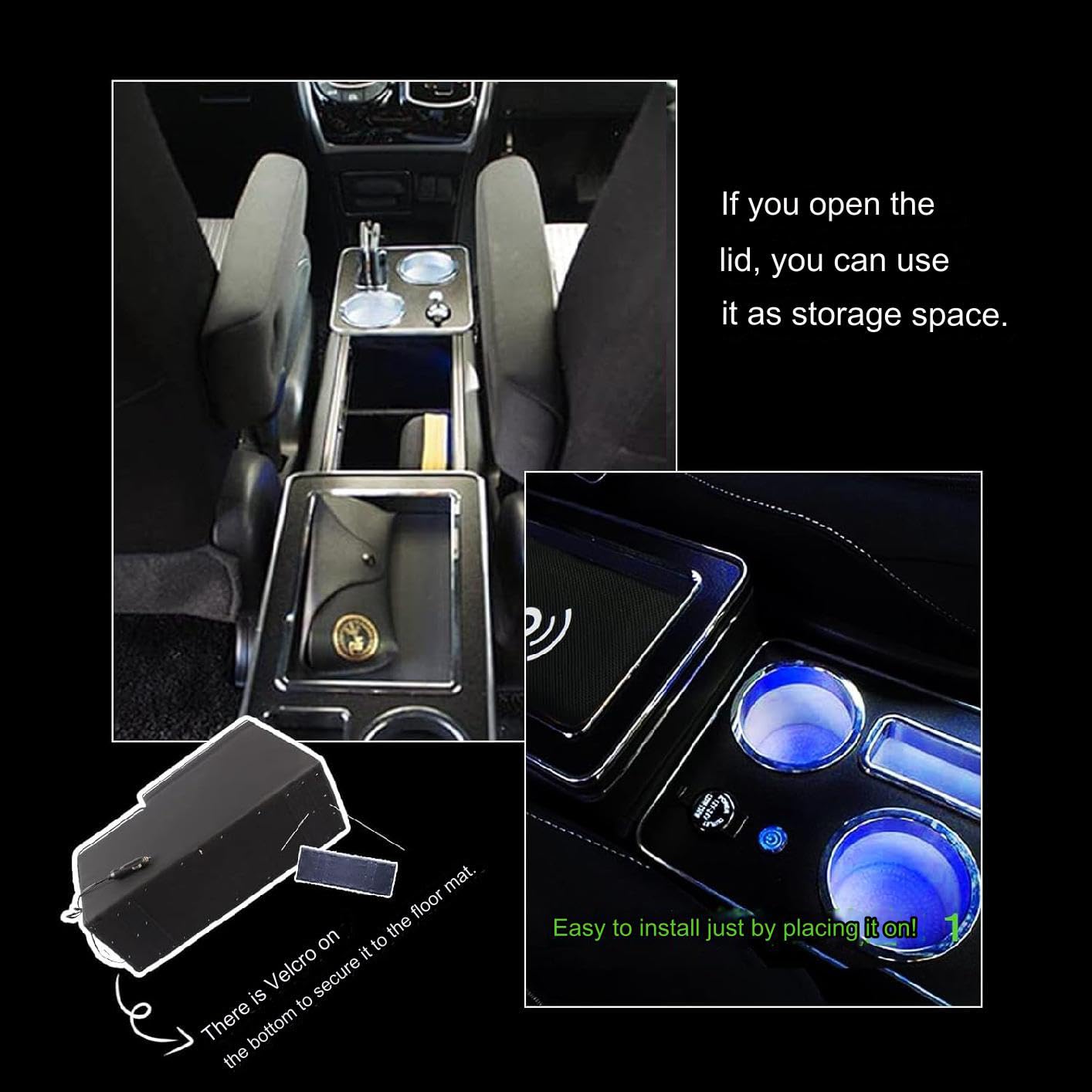 Mittelkonsole Ersatz für T4 T5 T6 T6.1 T7, Upgrade Universal Armlehne Aufbewahrungsbox mit Ablagen Staufach USB Ladeanschlüssen und LED Leuchten, Mit kabelloser Ladefunktion