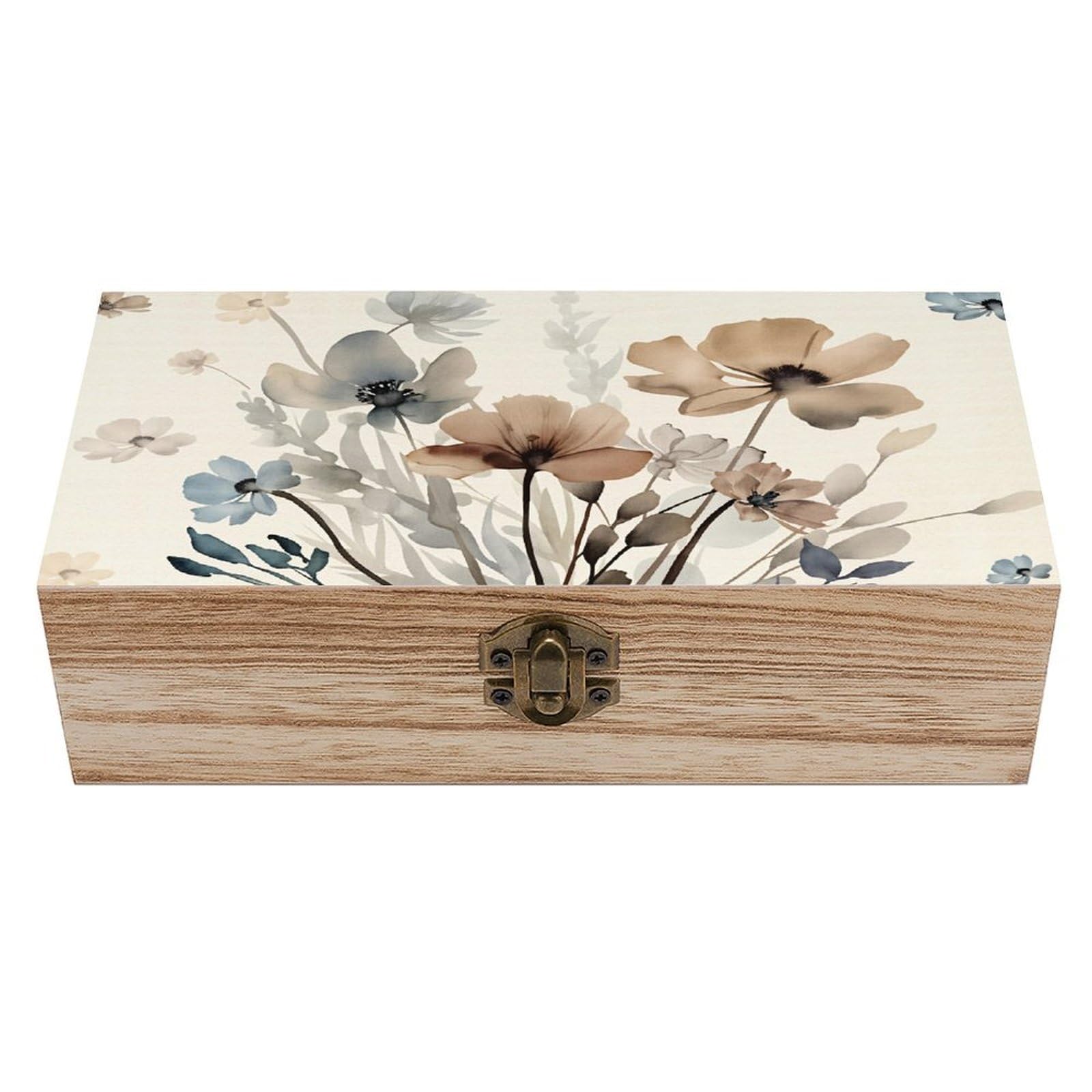 HLBSDM Brown Floral Leaves Vintage Wooden Keepsake Box with Hinged Lid And Locking Clasp, Decorative Storage Box for Jewelry, Trinkets And Small Accessories, Organizer for Home Or Wedding