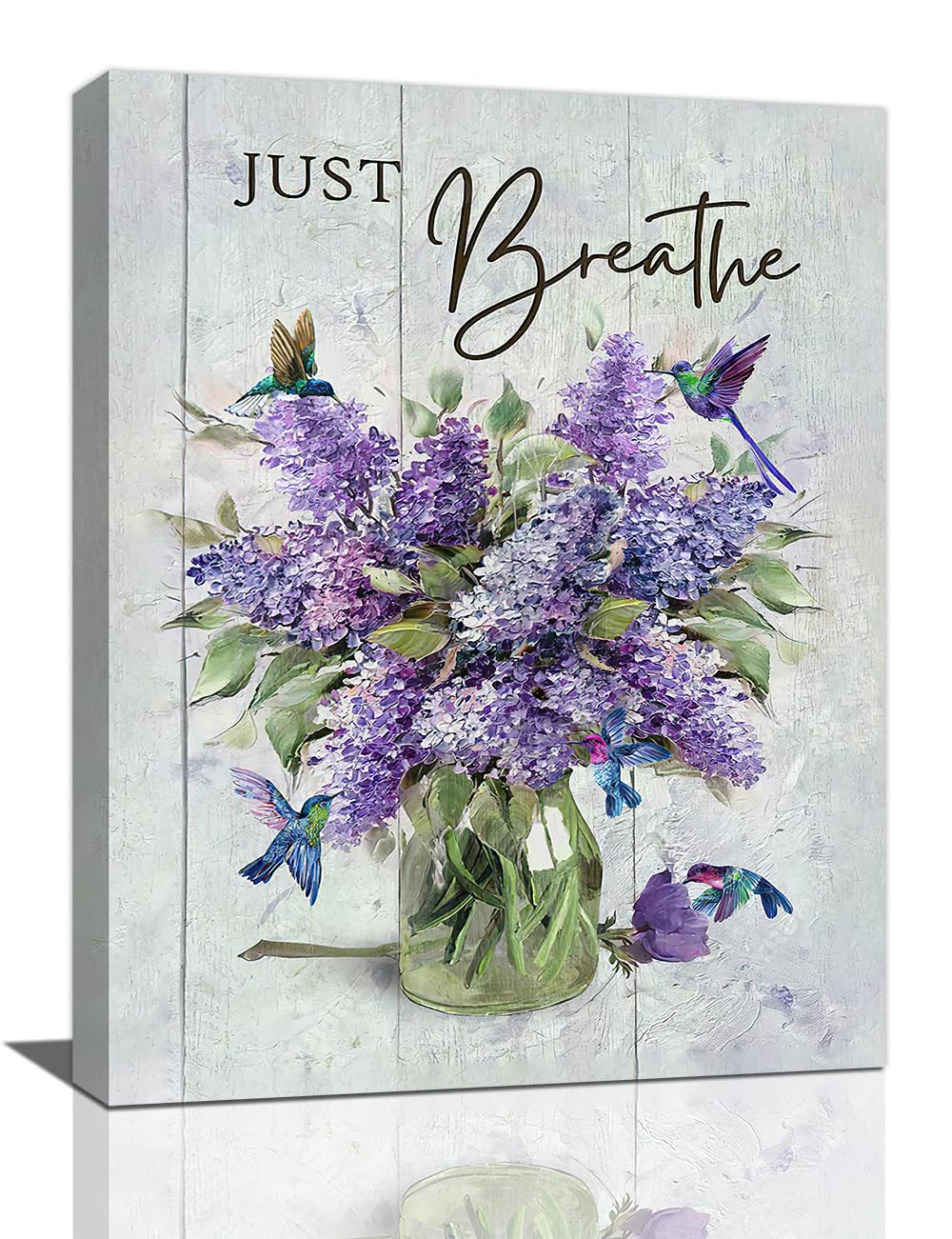LMYSXAOZ Farmhouse Lavender Bathroom Lilac Flower Decor Wall Art Just Breathe Rustic Hummingbird Floral Purple Pictures Canvas Painting Prints Artwork Home Decorations for Bedroom 12"x16"