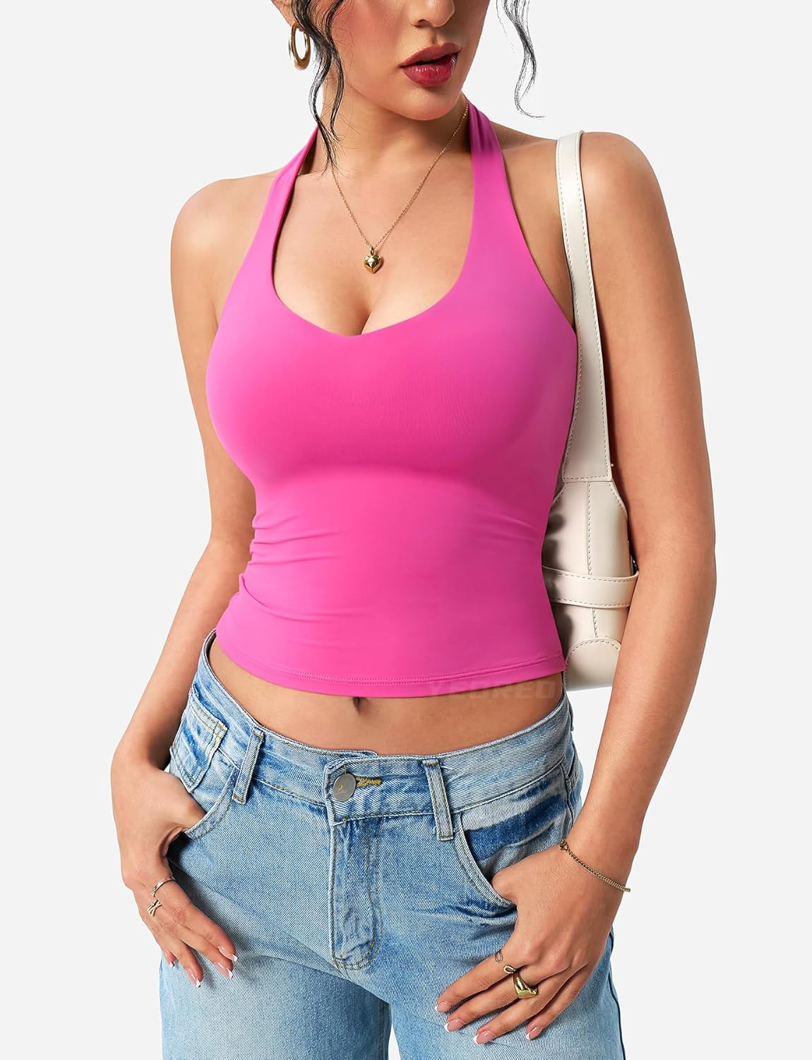 YEOREO Aherin Women Halter Tank Tops Not Padded Cami Open Back Slim Fit Fitness Y2K Going Out Crop Top - Image 3