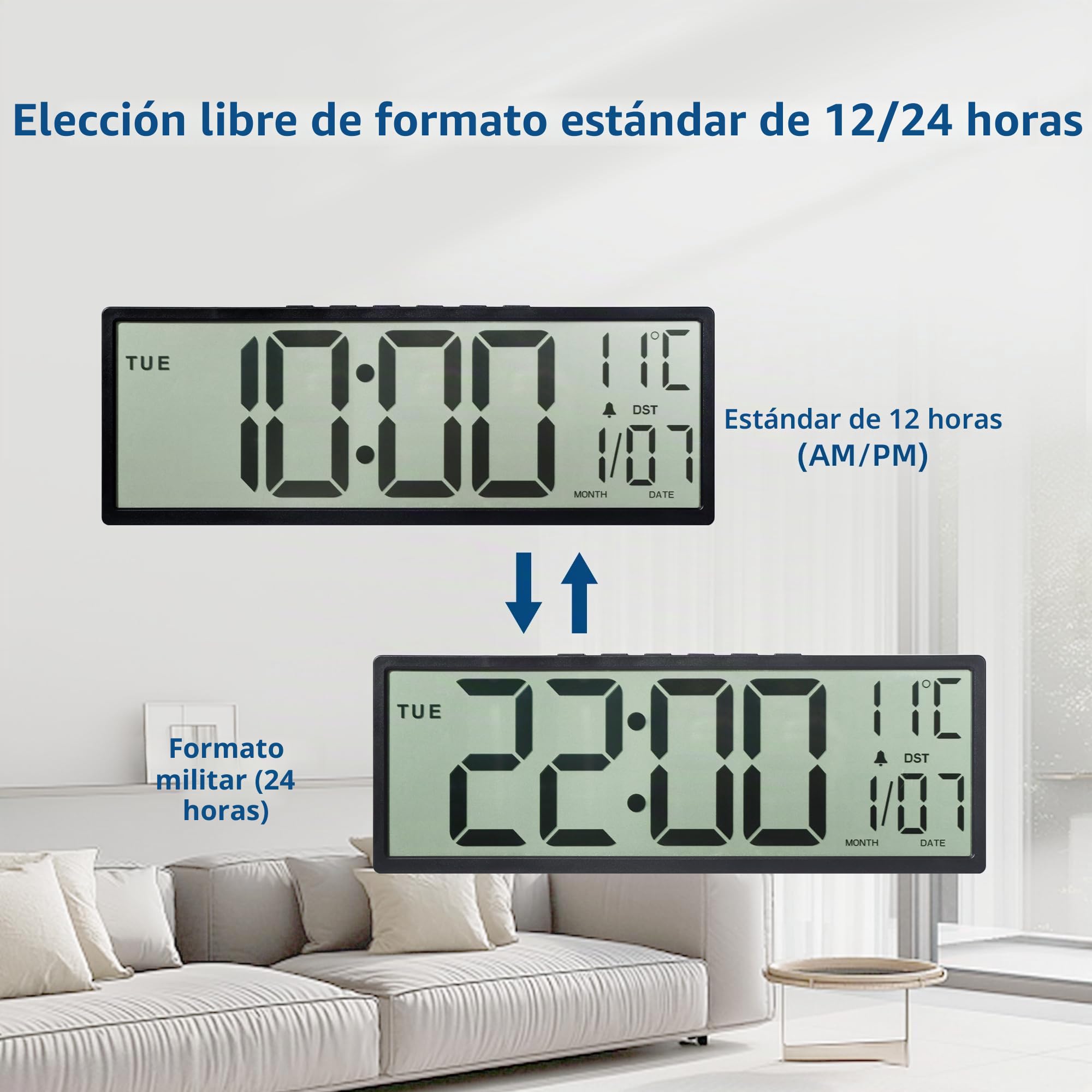 Maxstar 15” Gran Reloj Digital de Pared, baterías, Auto DST, Temperatura, Fecha, Relojes de Pared para Sala de Estar, Dormitorio, Cocina, decoración de Escritorio, Lectura fácil para Ancianos