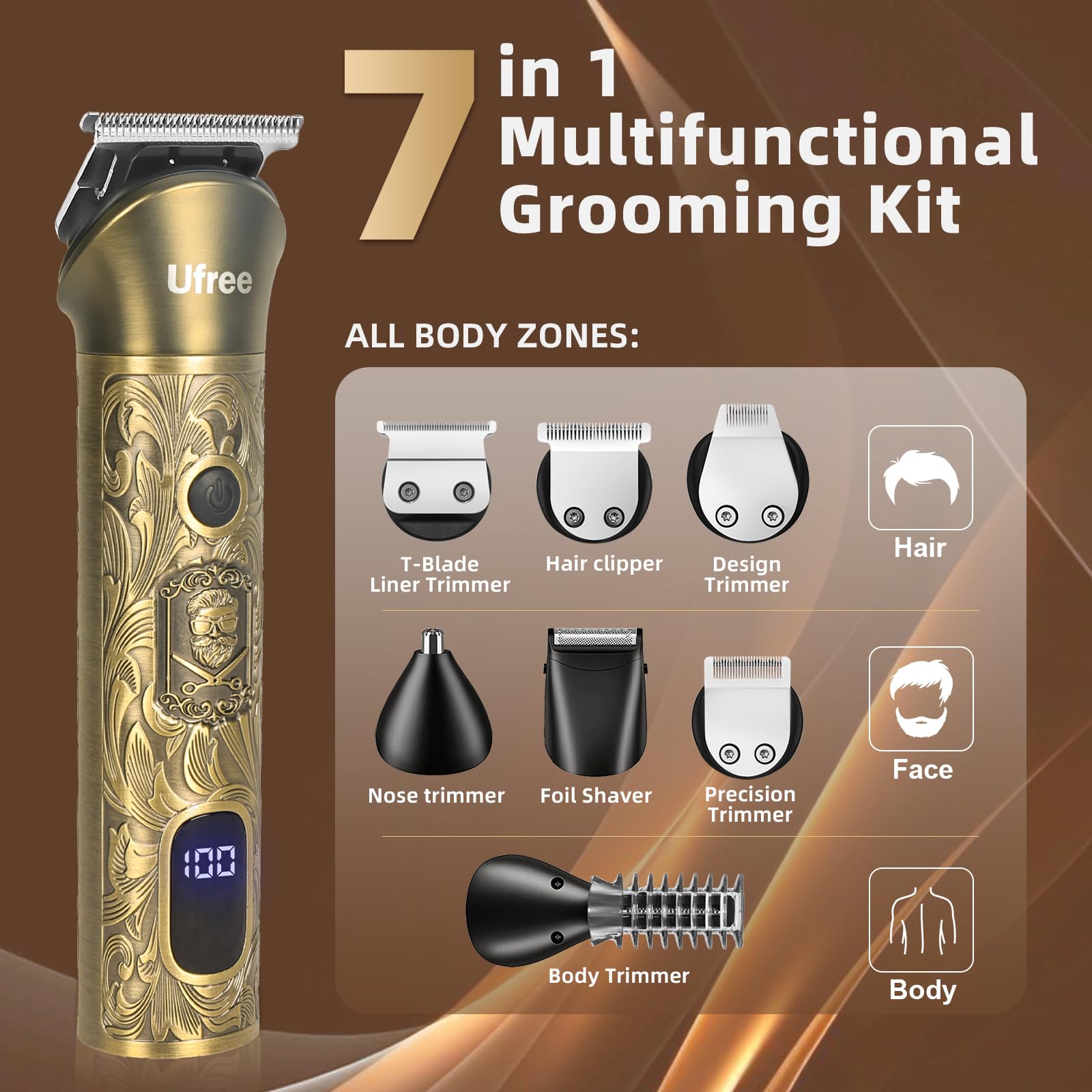 Ufree Professional Beard Trimmer for Men, Electric Shaver Razor, Men Gift