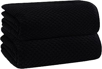 COTTON CRAFT Oversized Waffle Bath Sheets - 2 Pack Big & Tall 32 x 89 Luxury Euro Spa Waffle Weave Bath Sheet Towels - 100% Ringspun Cotton 450 GSM XXL Absorbent Quick Dry Shower Spa Towel - Black