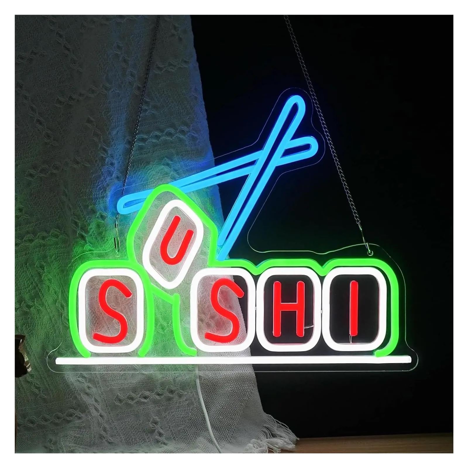 RONGCH Hanging Art Neon Signs Japanese Sushi Neon Sign Dimmable Delicious Food Wall Decor for Restaurant Shop Storefront Window Store Kitchen 32x42cm