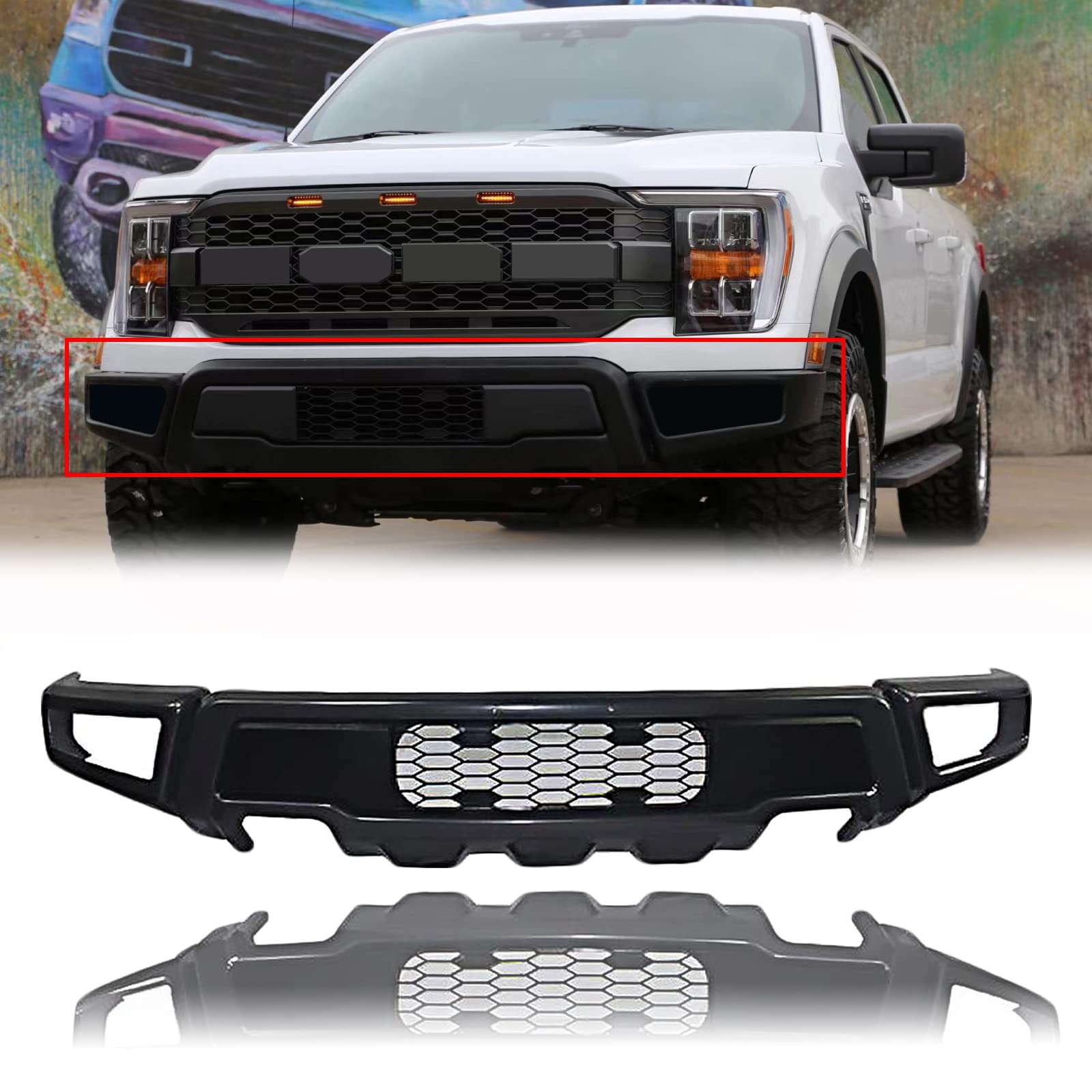 TZD Front Bumper Compatible with Ford F150 2009-2021 Charcoal Gray Bumpers With LED Fog Light Kit (F150, 2021 Without Fog Light)