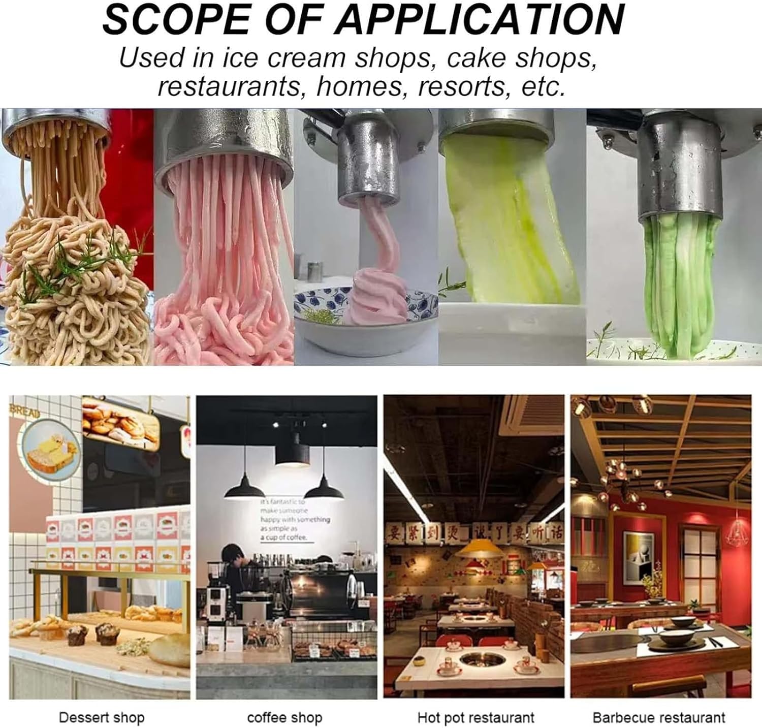 Commercial Spaghetti Ice Cream Maker, Ice Cream and Soft Serve Maker, Gelato Machine with 4 Shape Molds, for Gelato & Dessert Shops,White