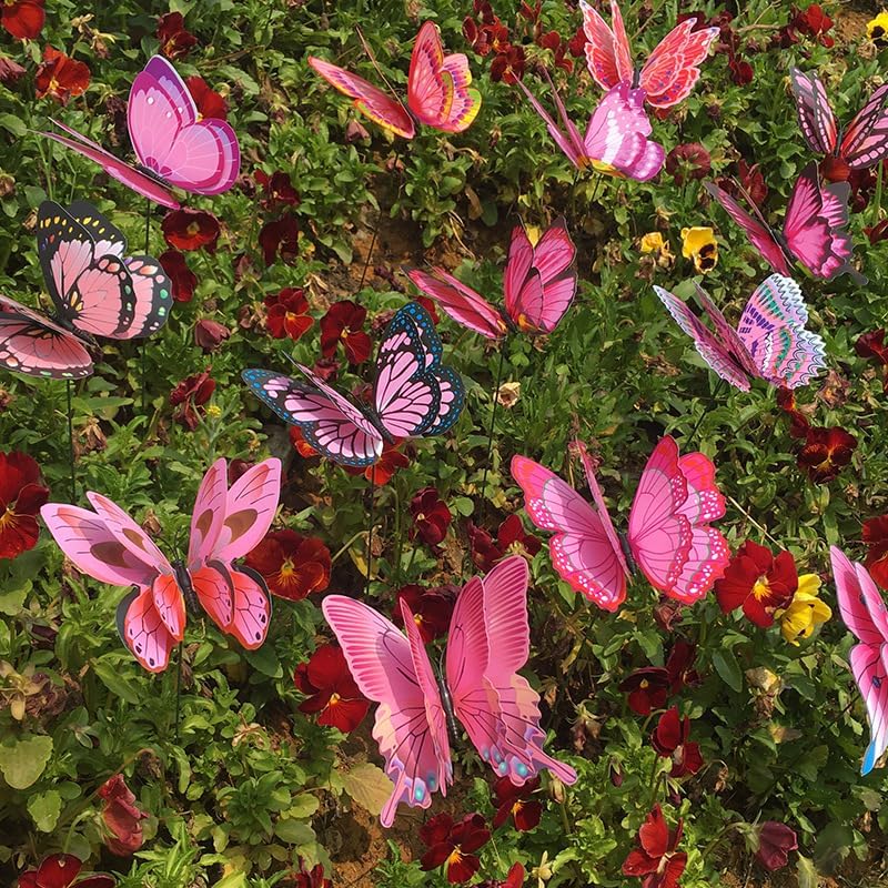 Fenely 48 Paletti Decorativi Da Giardino A Forma Di Farfalla 3D, Colori Assortiti (oro, Argento, Rosa, Blu), Impermeabili Per Esterno - 6