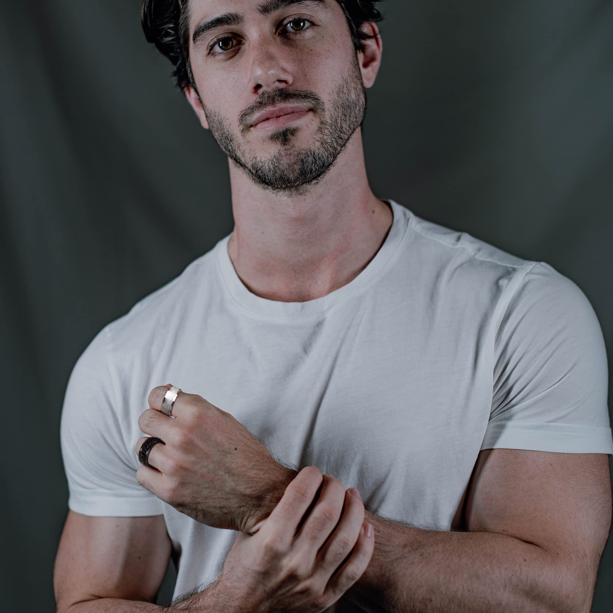 LOLIAS 9 Pcs Stainless Steel Men Rings Silver Black Matte Finish Polished Band Rings Bottle Opener Rings Wedding Band Engagement Promise Rings Vintage Fidget Ring