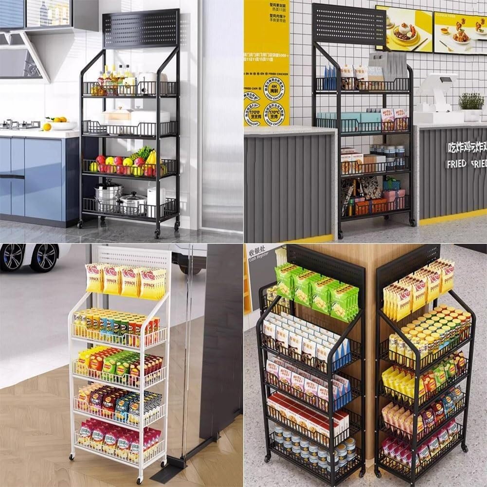 Scaffale per snack in metallo a 3 ripiani, portatile, per piccoli alimenti e bevande, ideale per negozi e negozi di alimentari