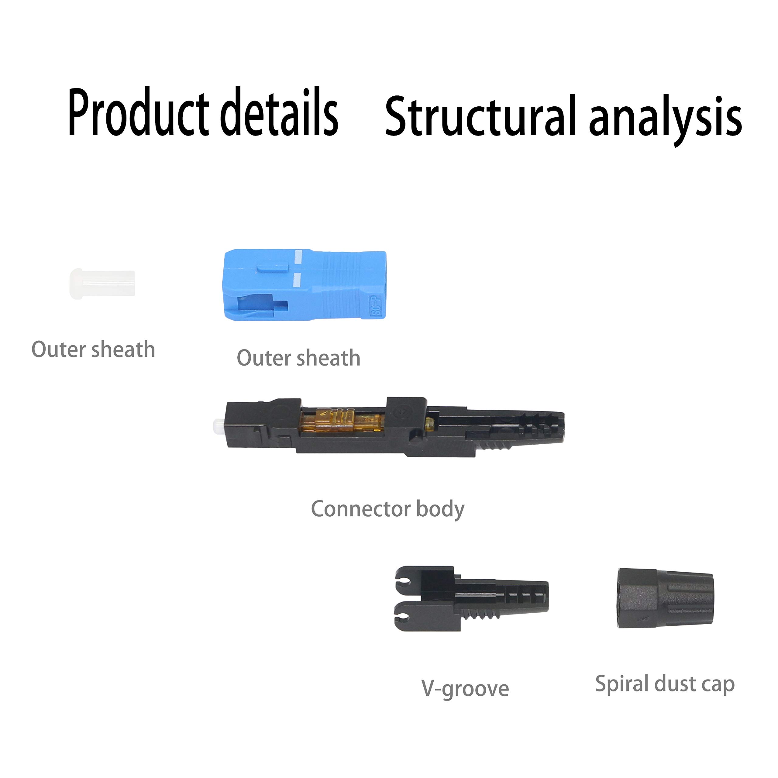 GELRHONR Conector rápido de fibra SC/UPC (APC) -conector rápido de fibra óptica de modo único rápido de fibra óptica para FTTH ODF CATV-10PCS