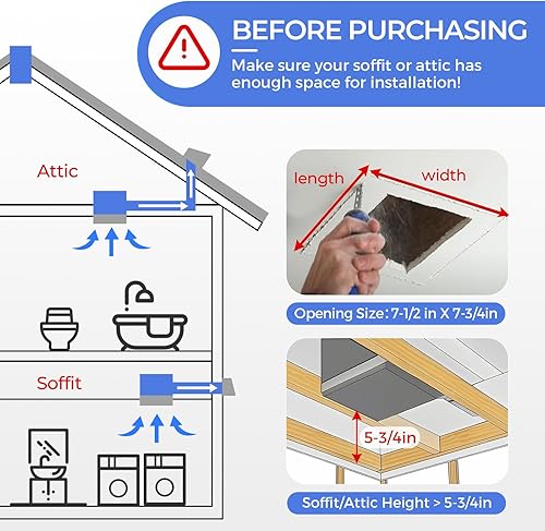 Miniatura 4 de Akicon Extractor de baño con luz, 110 CFM, 2.0 Sones para techo, luz LED regulable de 1000 lm y luz nocturna de 150 lm, ventilador de ventilación de