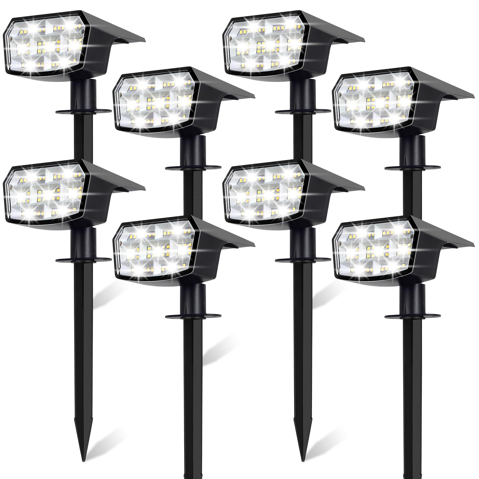 Solar-Strahler für den Außenbereich, wasserdicht, Landschaftsstrahler, Kaltweiß, 8 Stück | 59 LED, 3 Beleuchtungsmodi, IP65 wasserdicht, solarbetriebene Außenleuchten für Hof, Garten