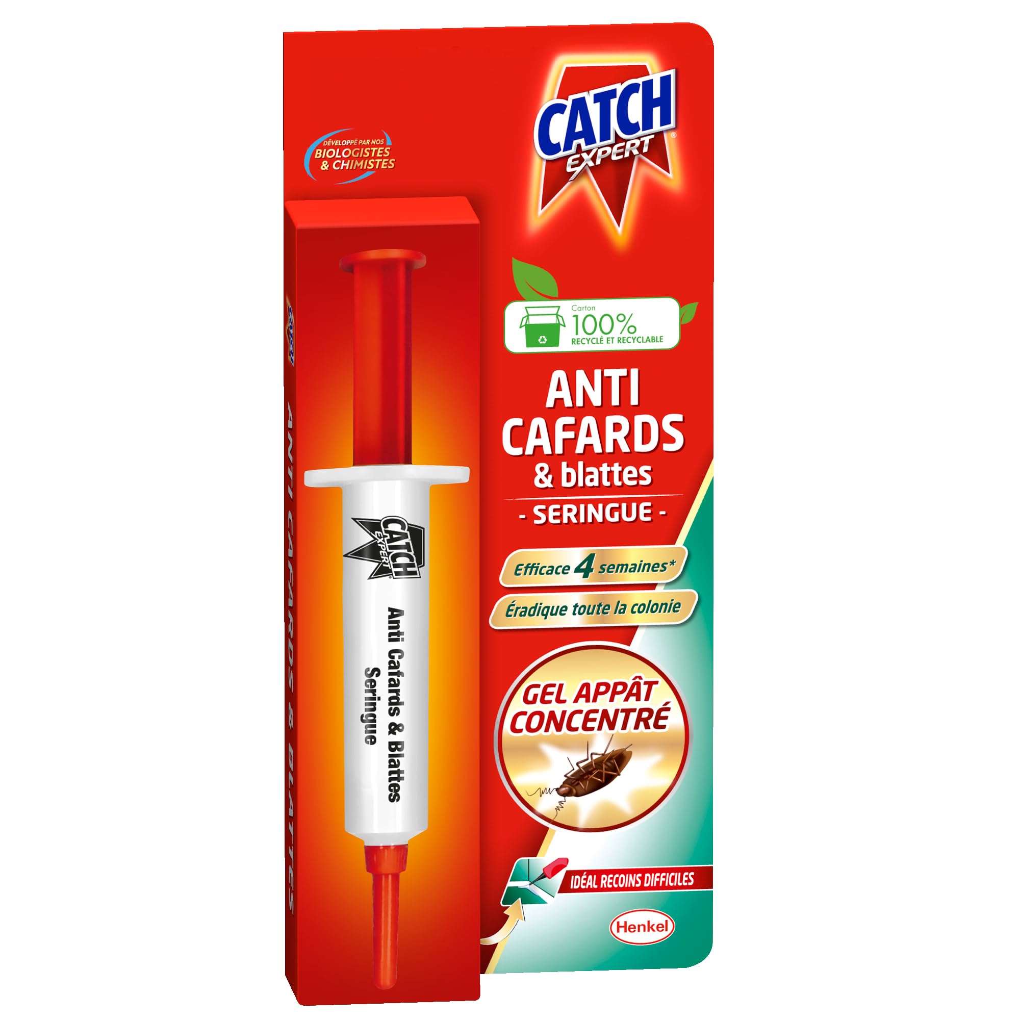 CATCH EXPERT Seringue Anti Cafards et Blattes Gel Appat Efficace Ideal Recoins Difficiles Elimine Colonie Protection Maison Anti Insectes Longue Duree Puissant 10g