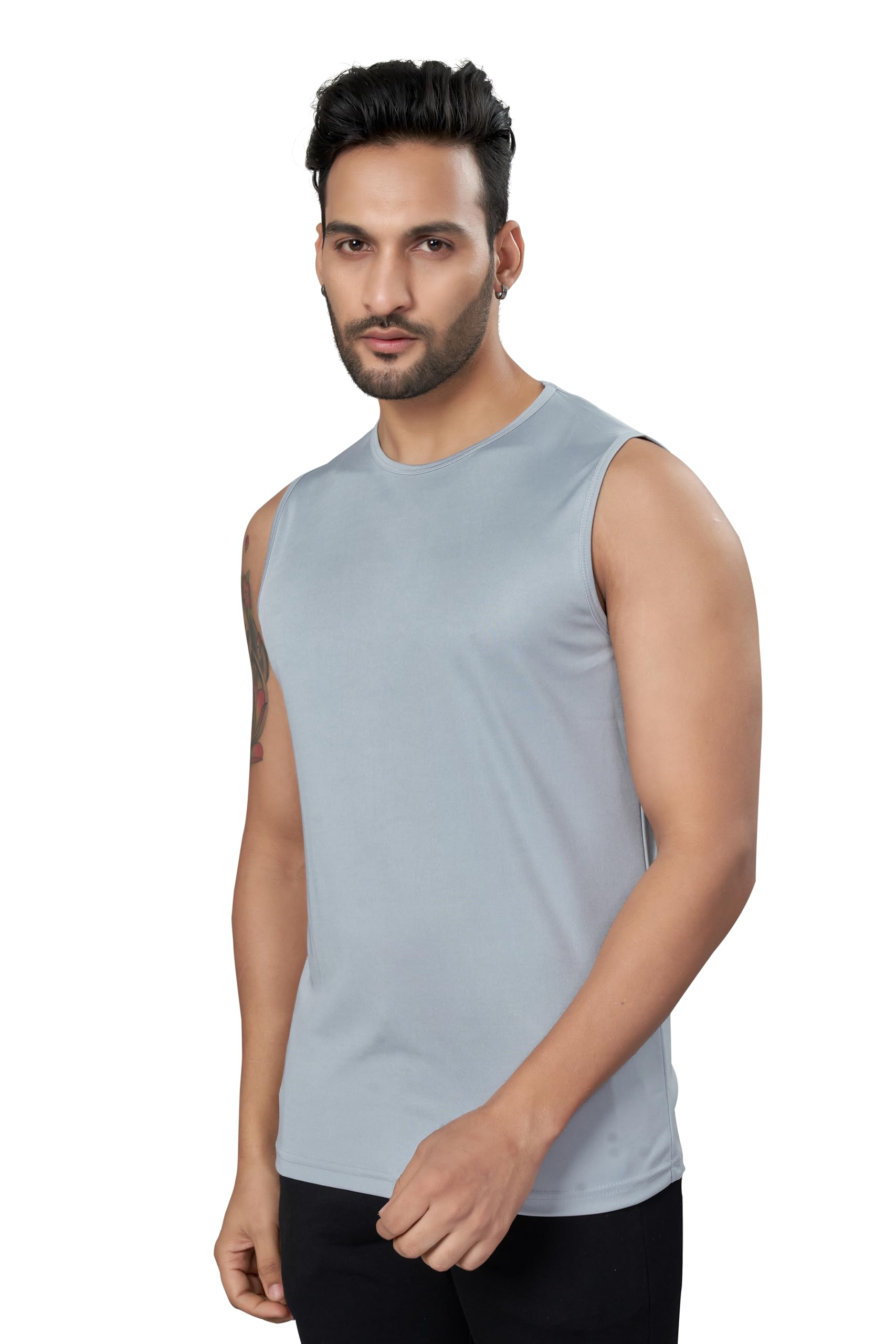 dorzo Men's Cut & Saw Black Vest with Grey Design | Pack of 3-picture-3