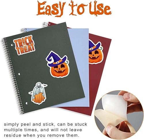 Miniatura 5 de 100 calcomanías de Halloween para niños, calcomanías de calabaza que no se repiten para botellas de agua, vinilo, impermeable, decoración de