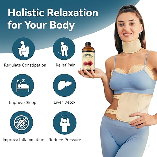 Miniatura 10 de Paquete de 2 paquetes de aceite de ricino, envoltura de aceite de ricino para rodilla, codo, brazo y muslo, almohadillas de compresión de aceite de