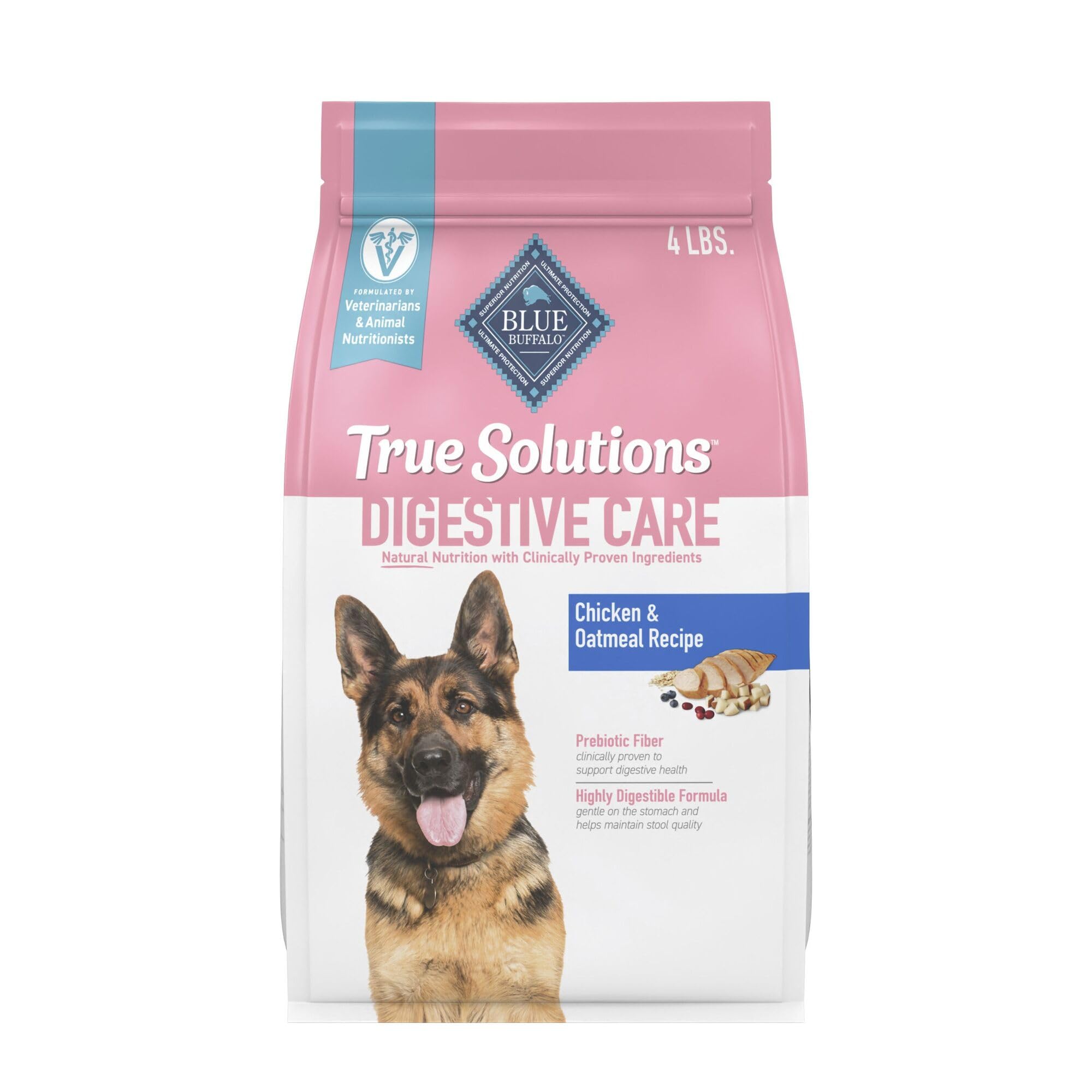 Blue Buffalo True Solutions Digestive Care Natural Dry Dog Food for Adult Dogs, Chicken, 4-lb. Bag