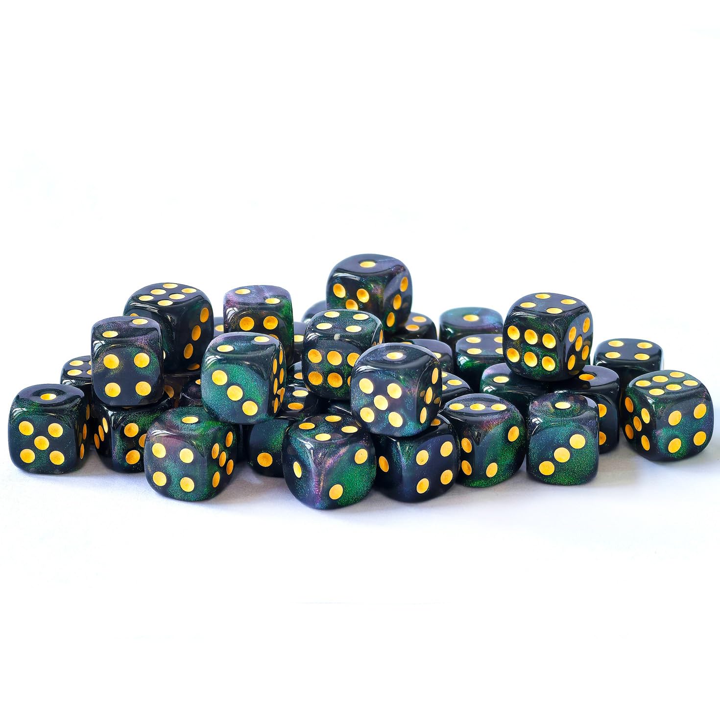 BESCON DICE Moonstone 12mm 6 Sided Dice, 36 in Brick Box, Pearl Dark Green Dice With Green Shimmery - Image 2